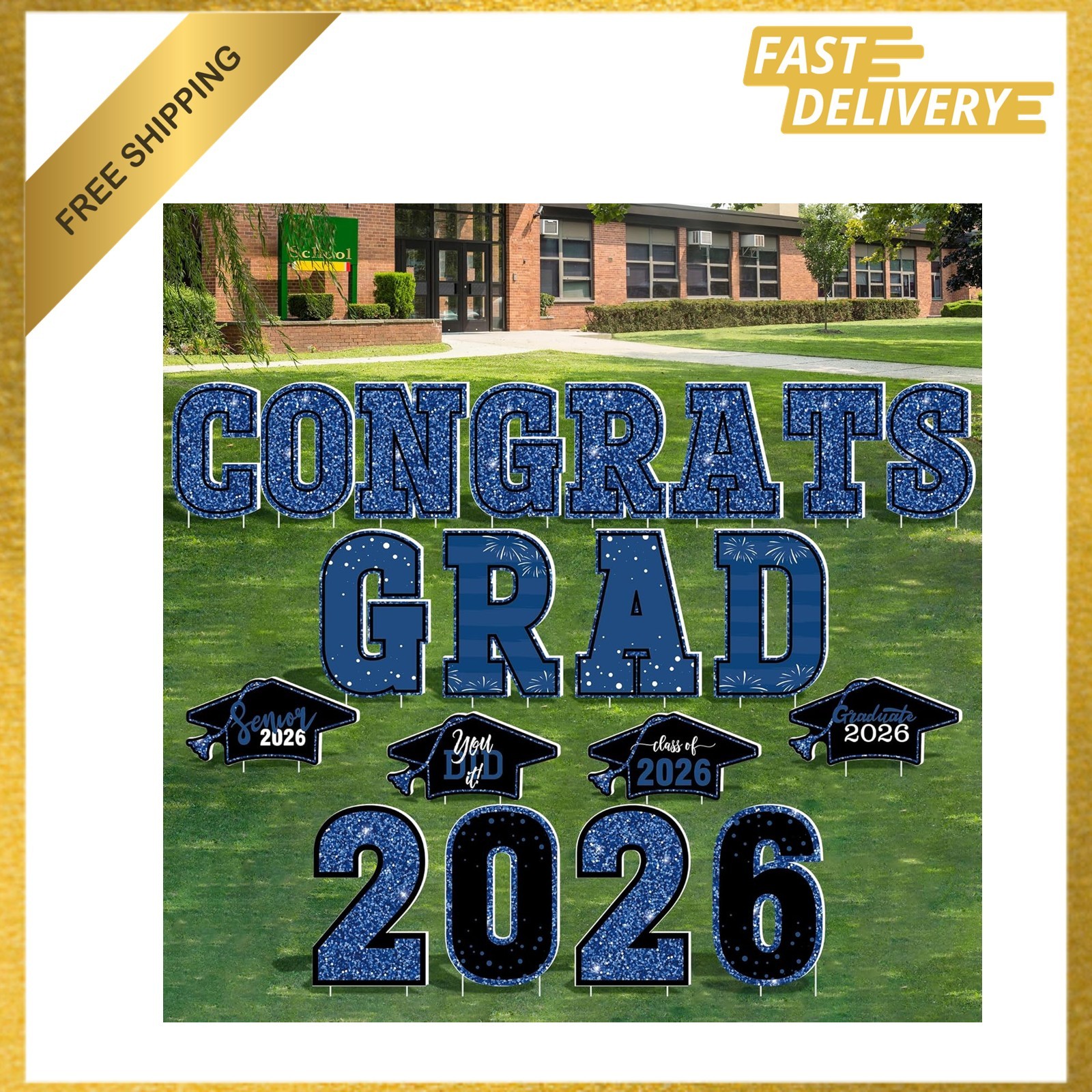 Graduation Yard Signs 2026 Set of 20 Blue Congrats Grad Lawn Stakes Outdoor