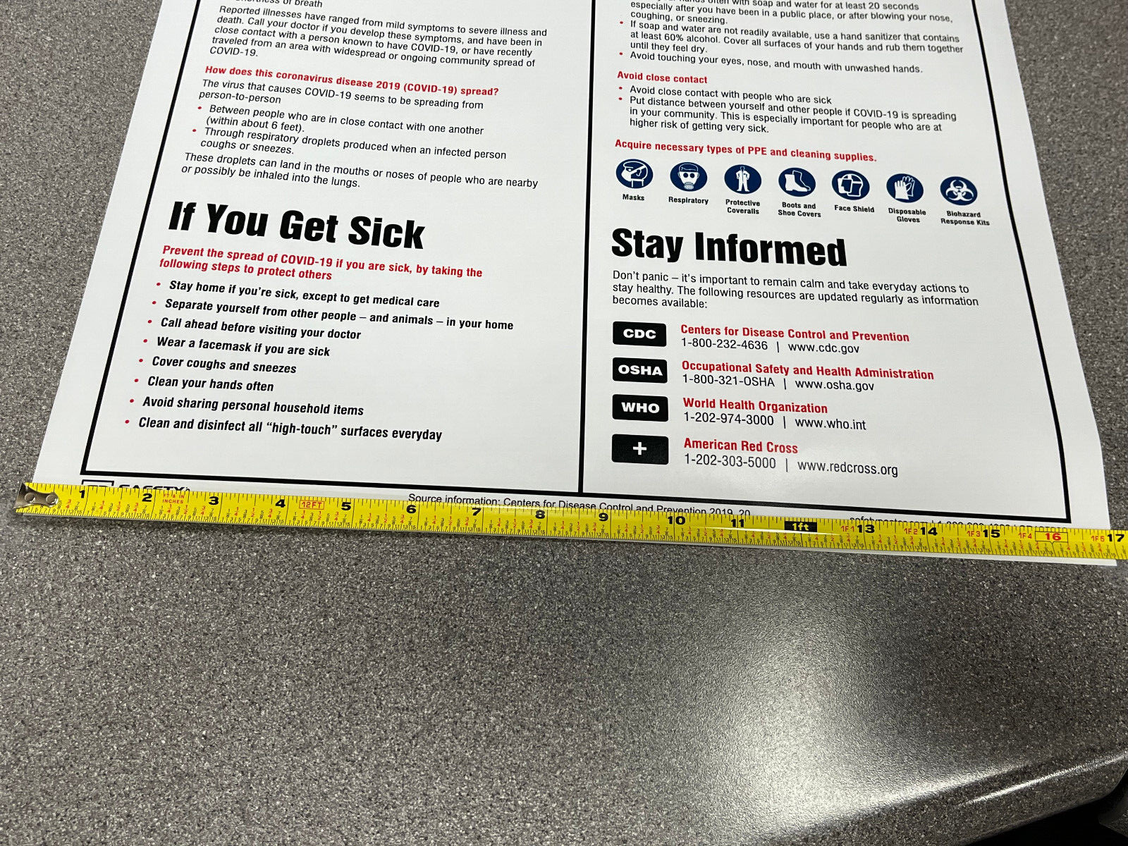 Safety Poster COVID-19 Information 22&Prime; x 17&Prime; Non-Laminated