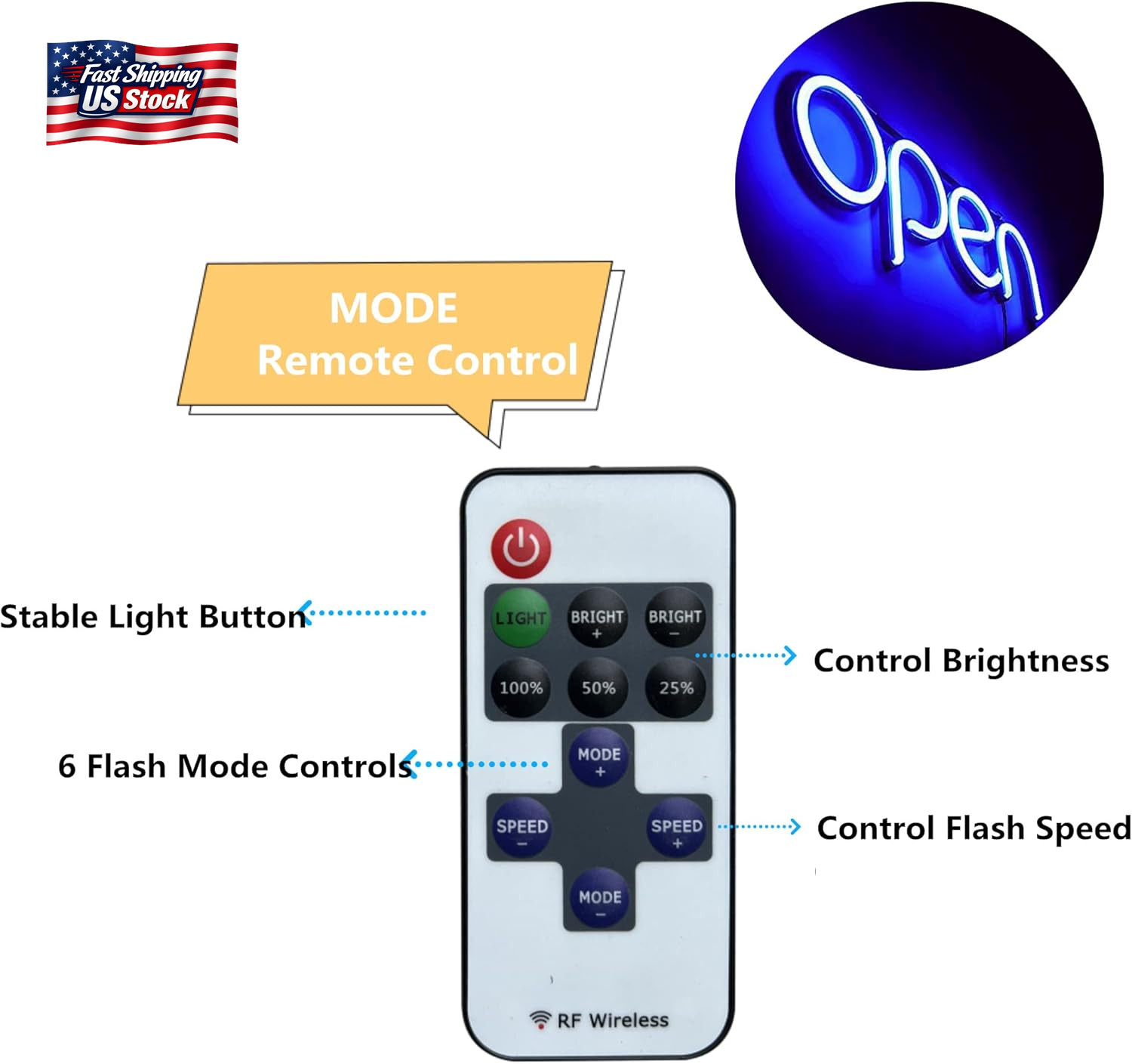 LED Open Sign,16X6 Inch Open Sign for Business,With Multiple Flashing Modes, Ide