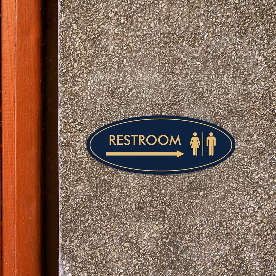 Oval Restroom Right Arrow Sign Black Medium 1 Pack Business Office Door Decor
