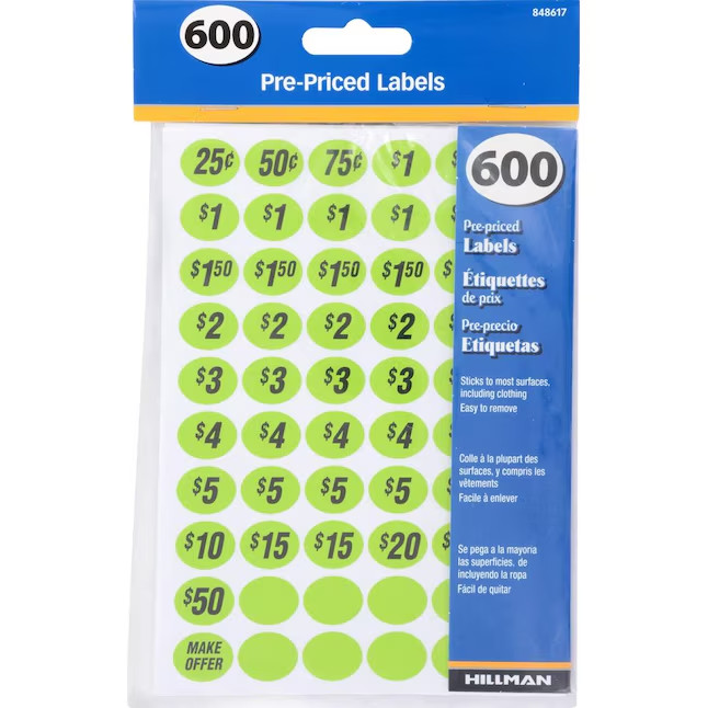Hillman Garage Sale Labels 5-in x 7-in Paper Garage/Yard sale Price labels