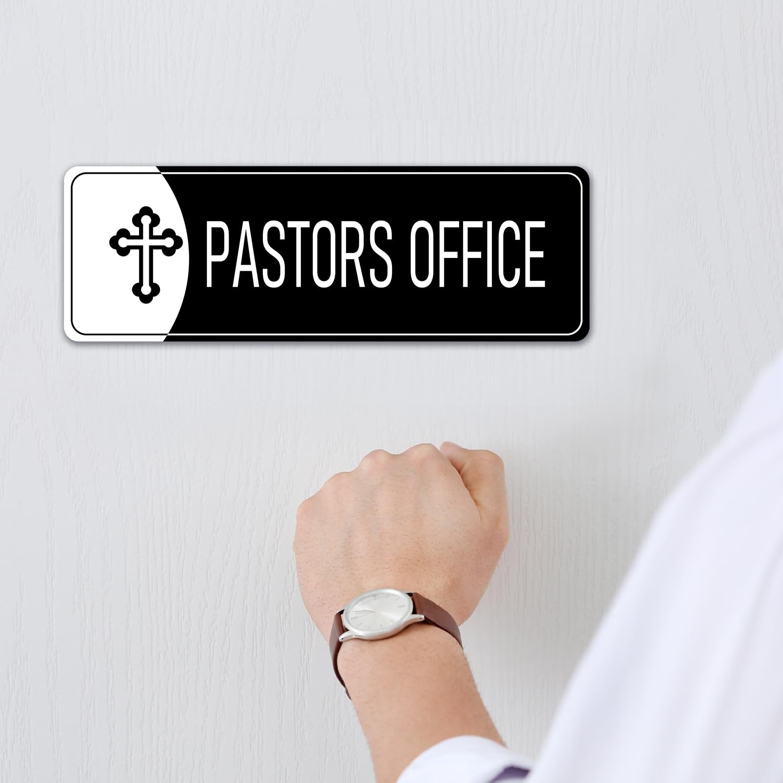 9×3 Inch Pastors Office Sign Acrylic Self-stick Door Wall Signage Black White