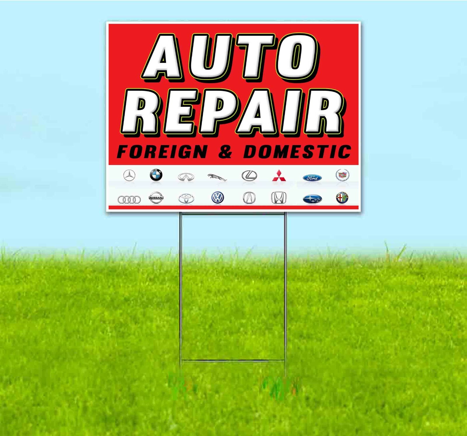 AUTO REPAIR FOREIGN DOMESTIC 18×24 Yard Sign Corrugated Plastic Bandit Lawn