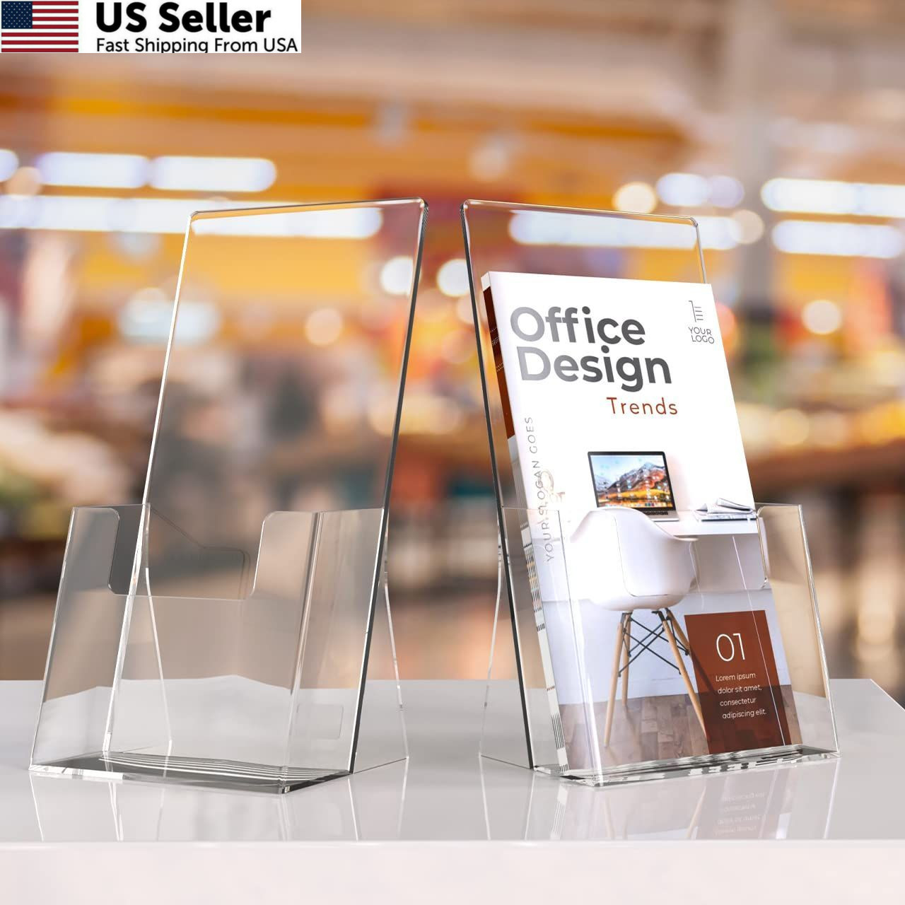 2 Pck 4&Prime; Acrylic Brochure Holder Clear Trifold Flyer Display Stand Menu Pamphlet