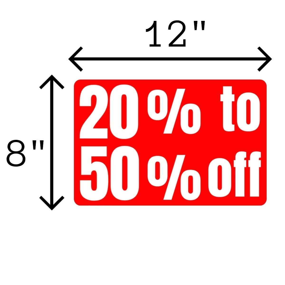 20% to 50% Off Business Retail Counter Informational Sign | Plastic | 12&Prime;w x 8&Prime;h