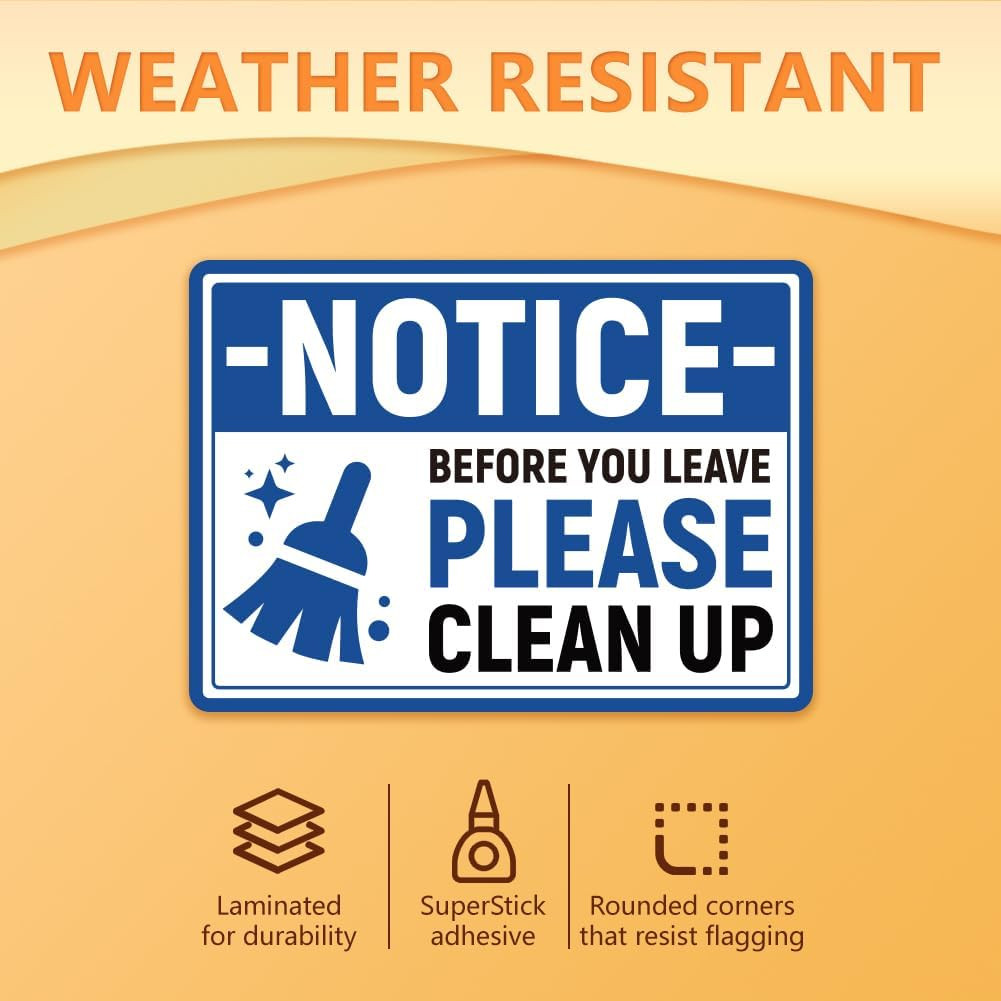 10Pcs before You Leave Please Clean up Sign Sticker, PVC Waterproof Please Clean