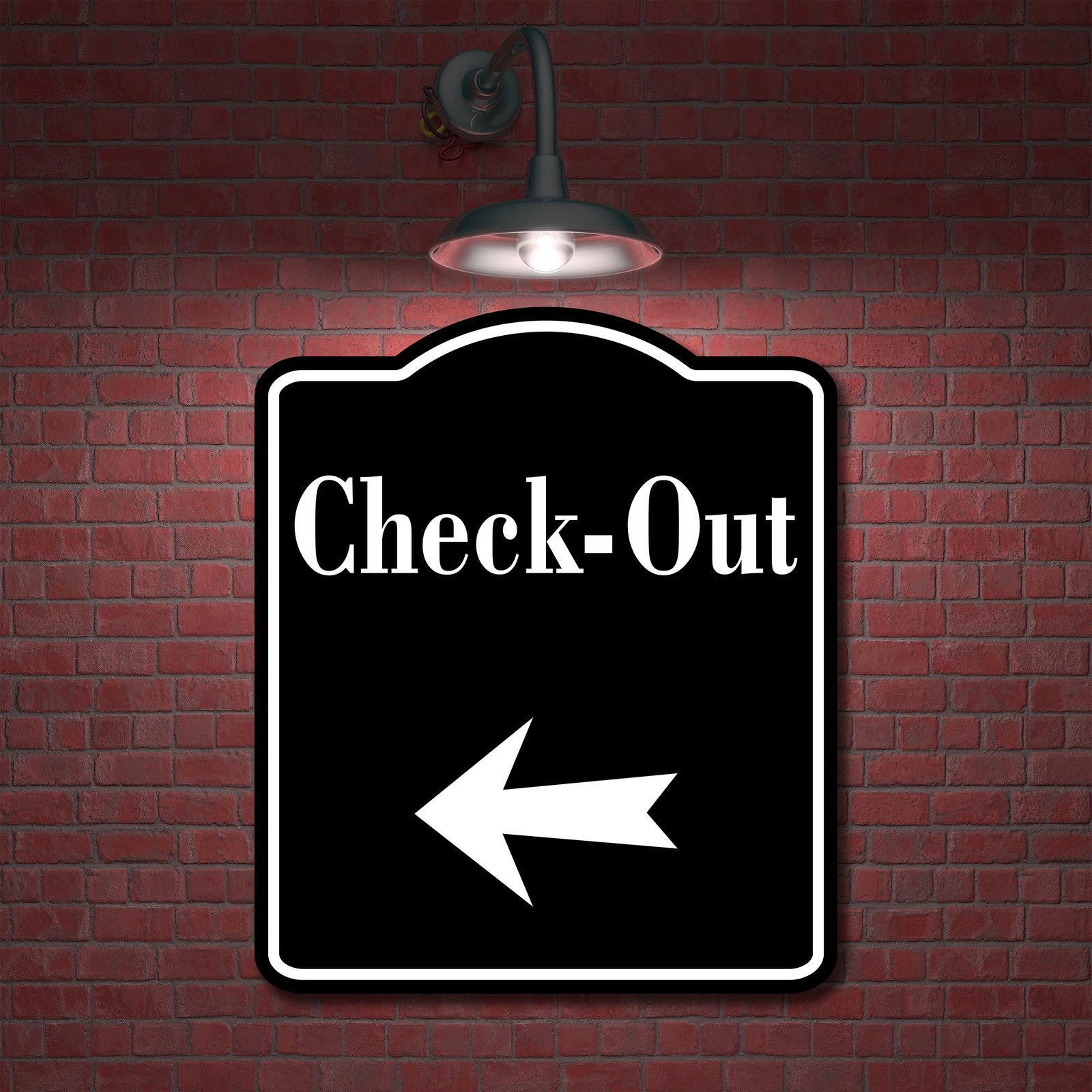 CheckOut Left Arrow Sign Black Aluminum Composite Hotel Front Desk 8.5×10 In