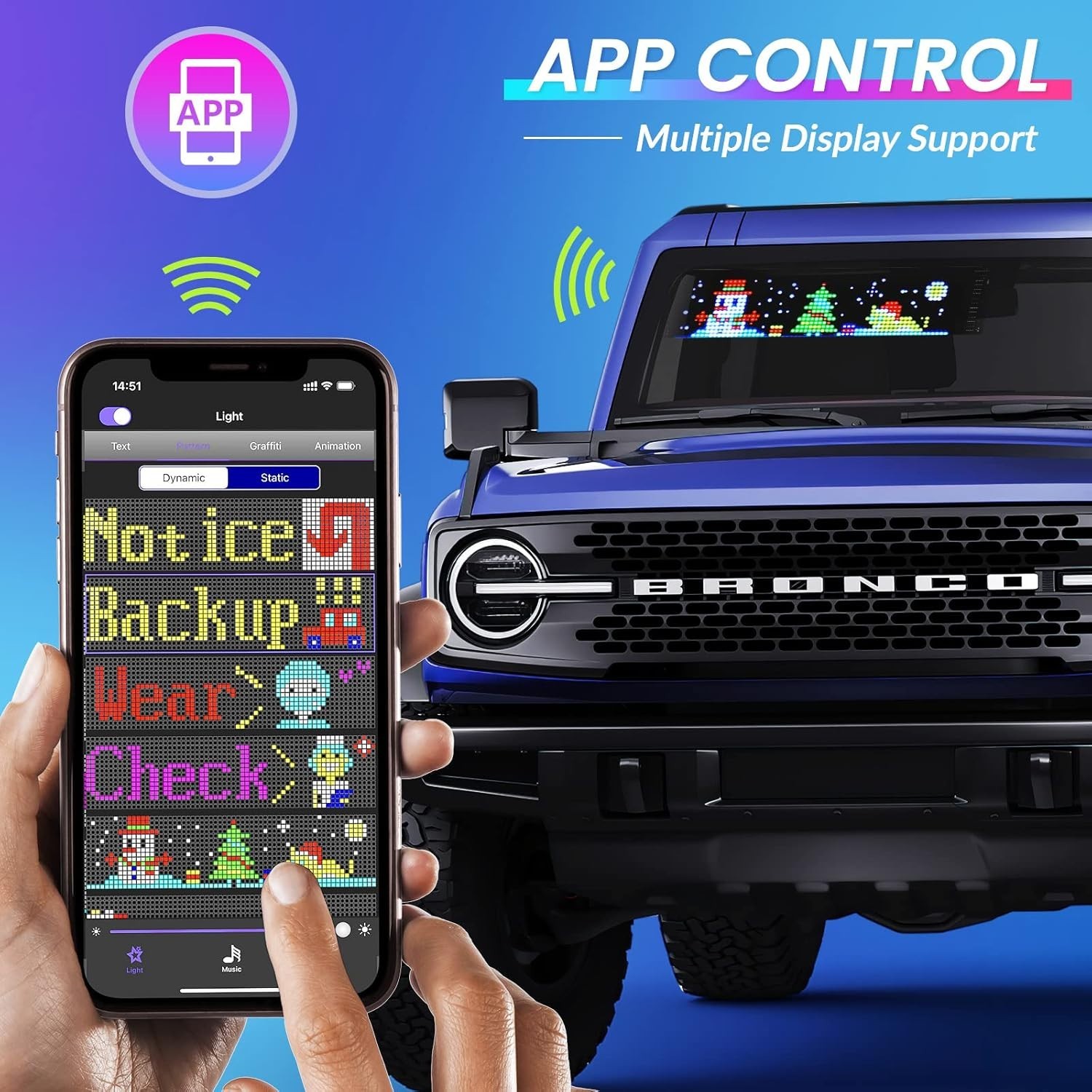 Programmable 15 »x4 » LED Sign with App Control – Perfect for Cars, Bars, Events