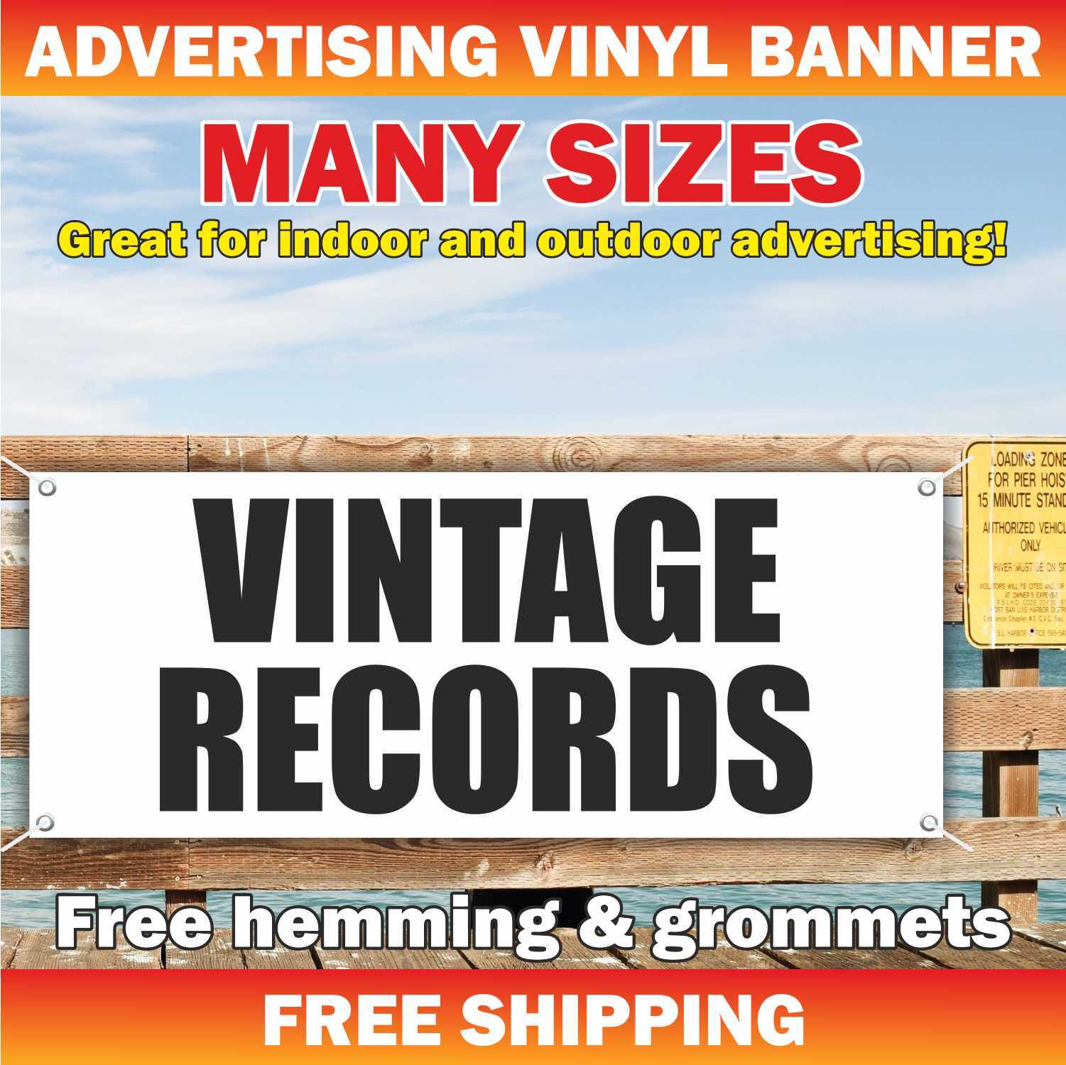 VINTAGE Records Advertising Banner Vinyl Mesh Sign COLLECTIBLE Coin ANTIQUE SHOP