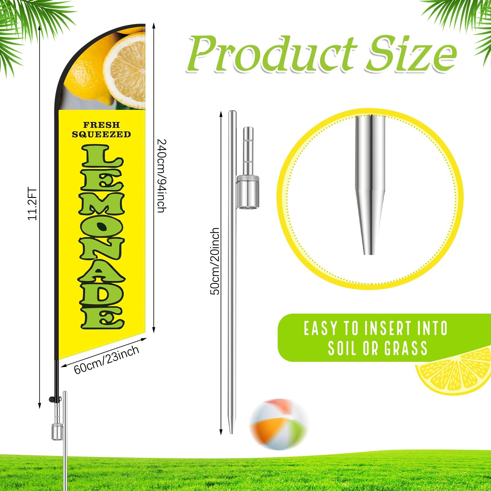 Hunnmingre 11.2 Ft Classic Lemonade Feather – Banner Ground Stake