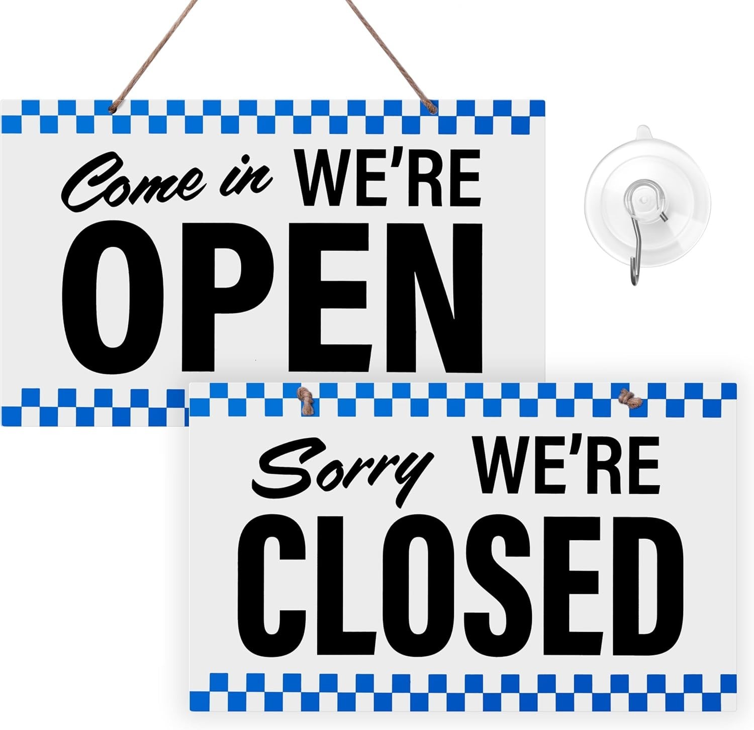 Open Closed Sign for Business, 10&Prime; x 6&Prime; Double Sided Plastic Sign with Twine,…