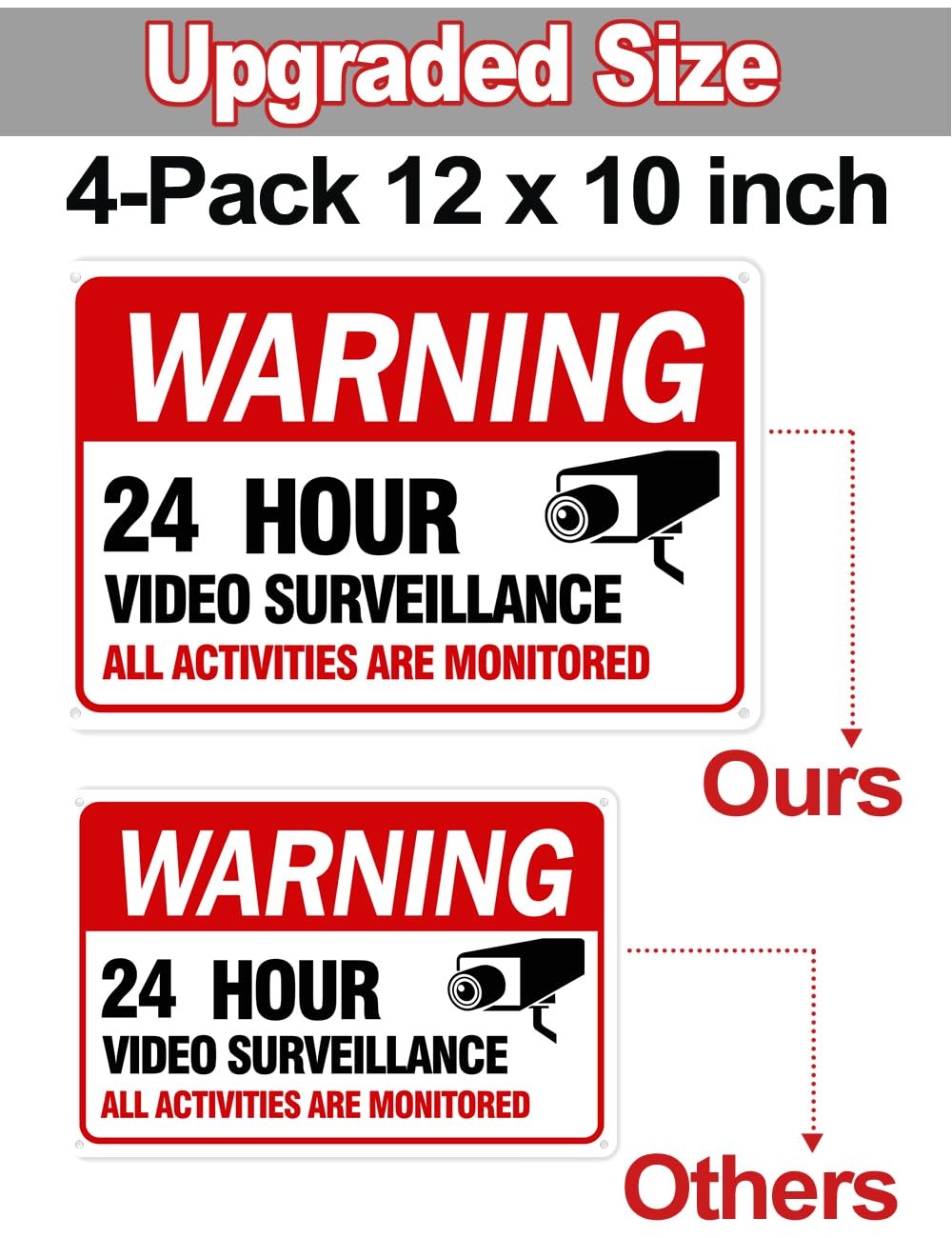 Multiwins Video Surveillance Sign 4-Pack 12X 8 Security Camera Signs Reflective