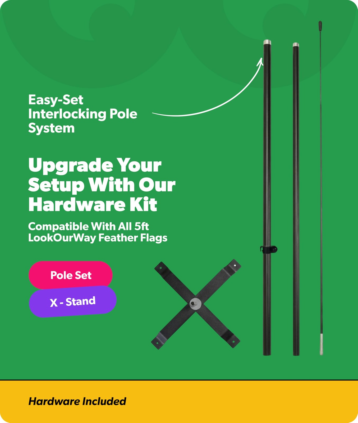 Lookourway Feather Flag Set – 5Ft Tall Advertising Banner Flag Pole Kit And