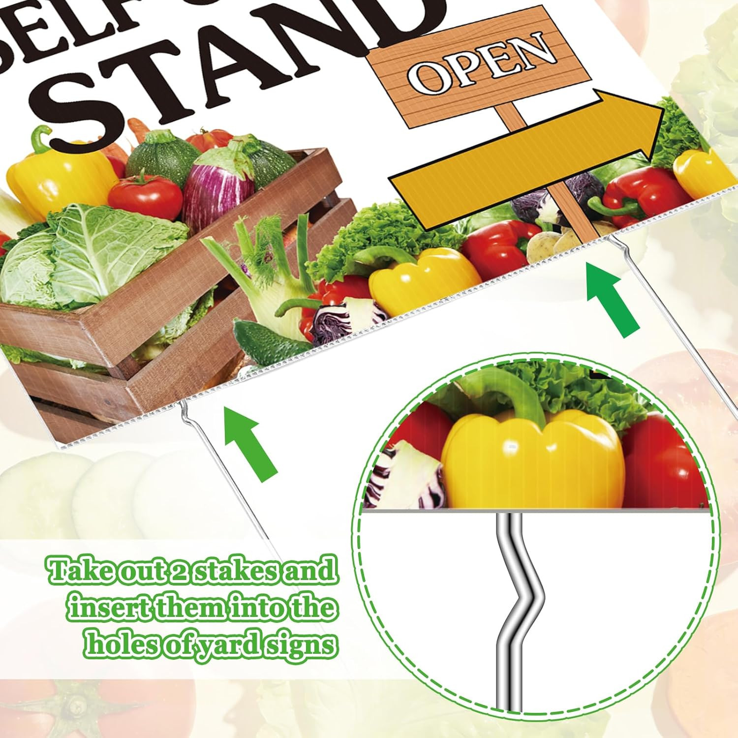 3 Pcs Self Serve Stand Sign with Metal Ground Stakes 12 X 16 Inch Vegetable Sign