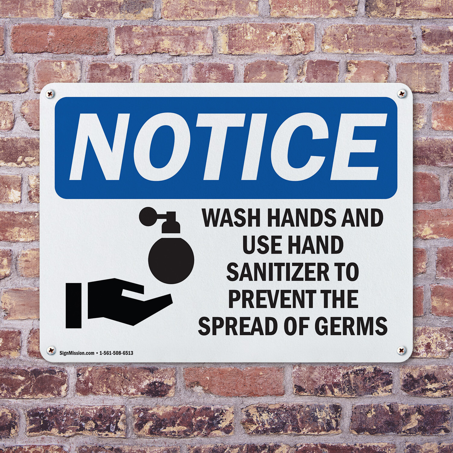 (2 Pack) Wash Hands And Use Hand Sanitizer OSHA Notice Sign Decal Metal Plastic