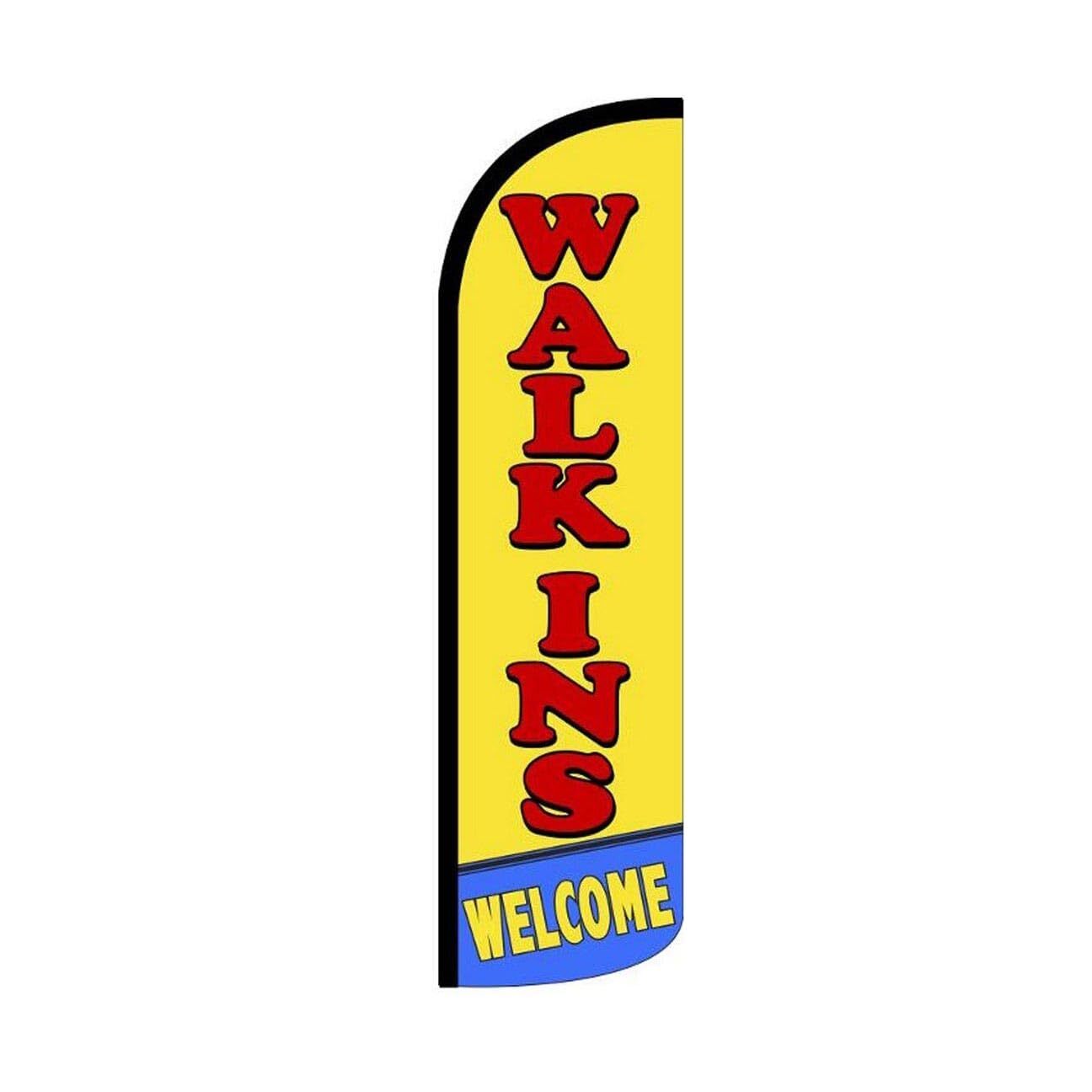 Walk Ins Welcome Swooper Flutter Windless Feather Flag | 3ft W x 11.5ft Tall