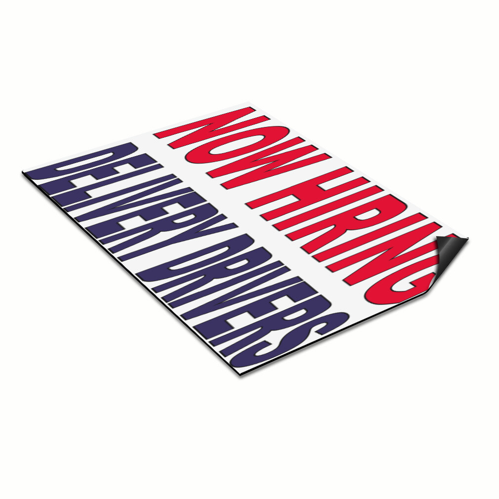 Car Magnet Set of 2 Now Hiring Delivery Drivers Red Blue Industrial Sign
