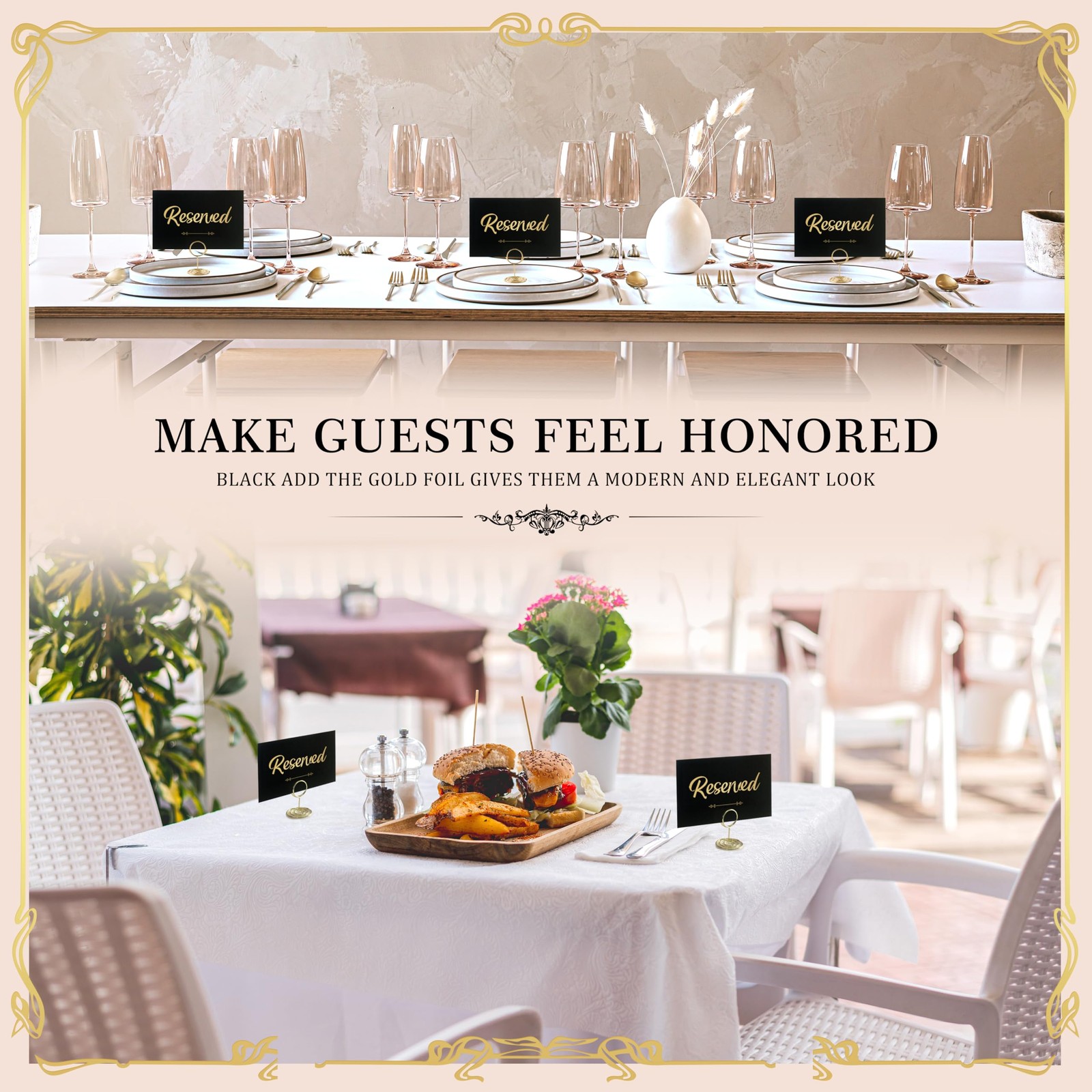 12 PCS Gold Foil Reserved Signs With Stand Seating Signs Wedding Black