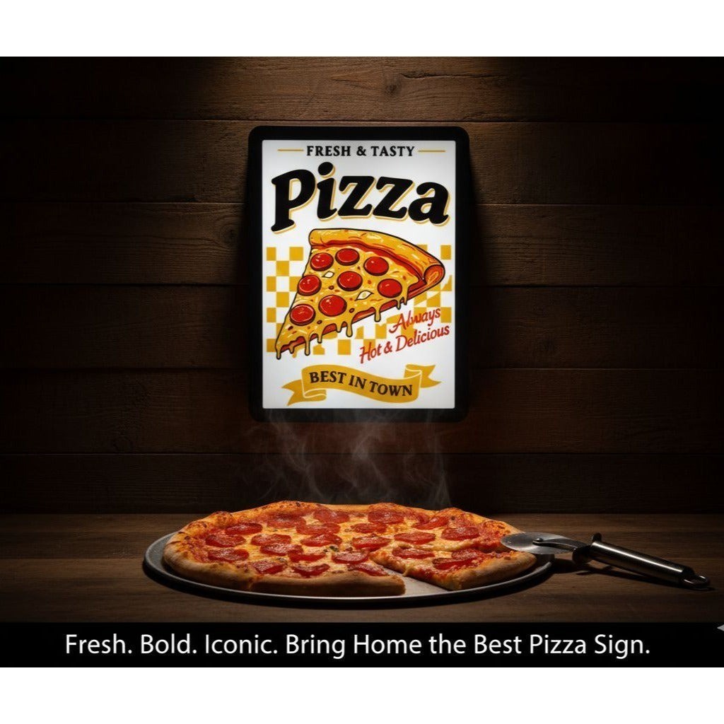 « Fresh & Tasty Pizza » LED Lightbox Sign (7&Prime;x10&Prime;) – Retro Pizzeria Window Display