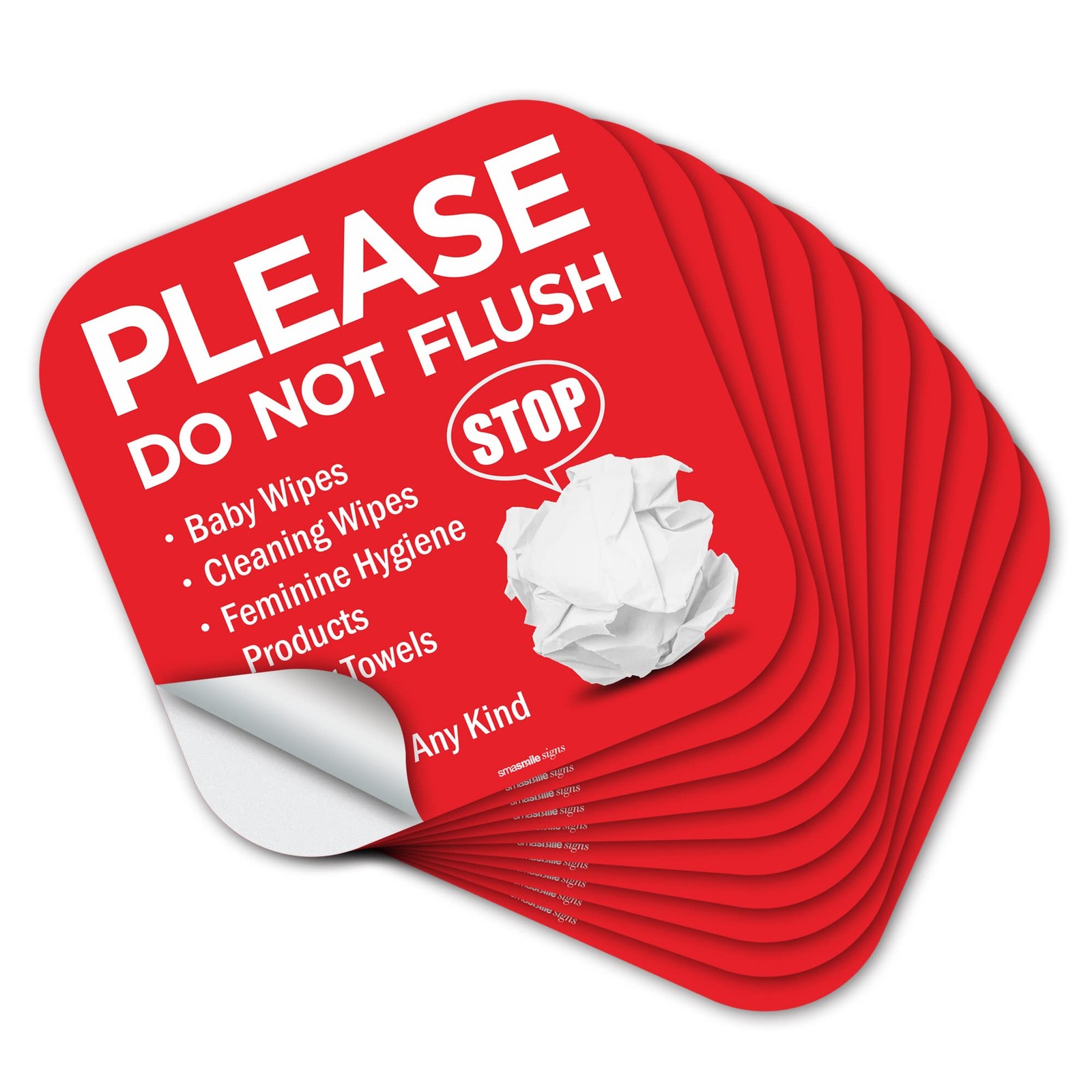 10 Pack 6×6 Inch Please Do Not Flush Sign Self Adhesive Decal Signs