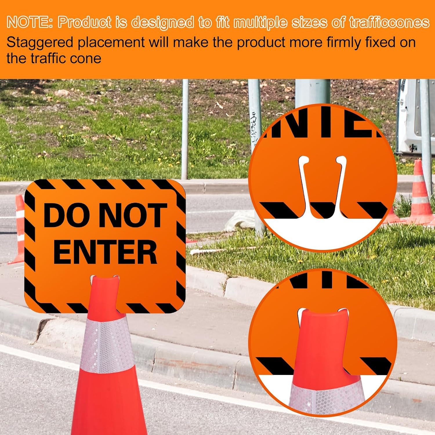 3 Pack Cone Top “Do Not Enter” Traffic Signs – Double-sided High Visibility PVC