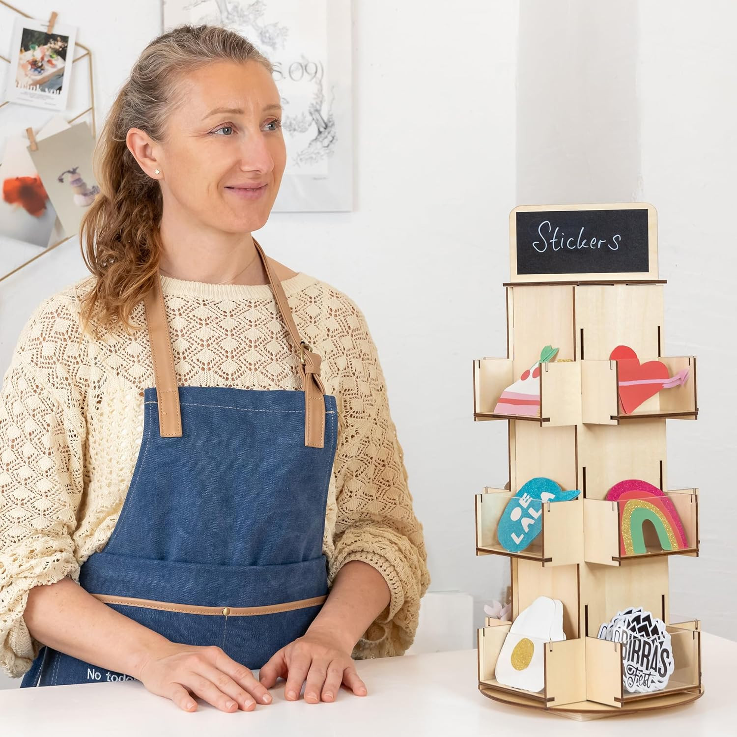 ODOXIA Sticker Display Stand | Tabletop Rotating Stand Wood | Sticker Display St