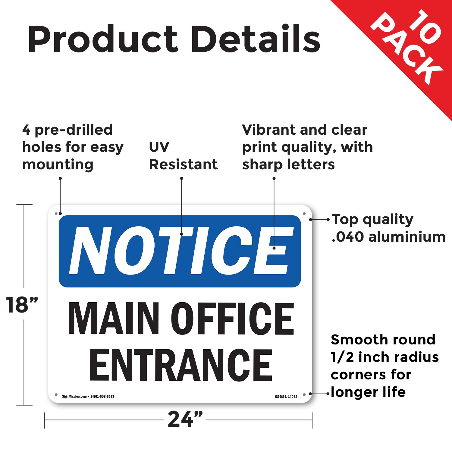 Main Office Entrance OSHA Notice Sign Metal, Plastic, Or Decal – 5 or 10 Pack