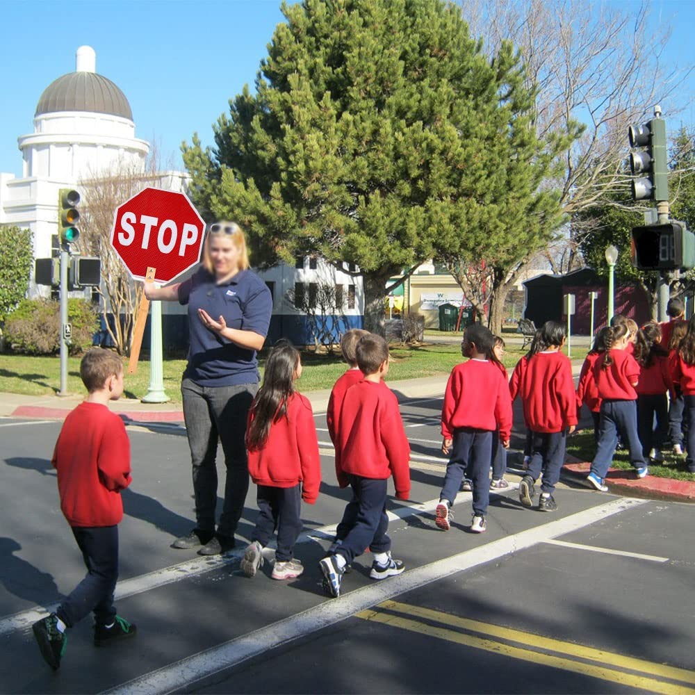 Handheld Stop Slow Sign 13 Inch Double Sided Street Slow Reflective Sign With Ba