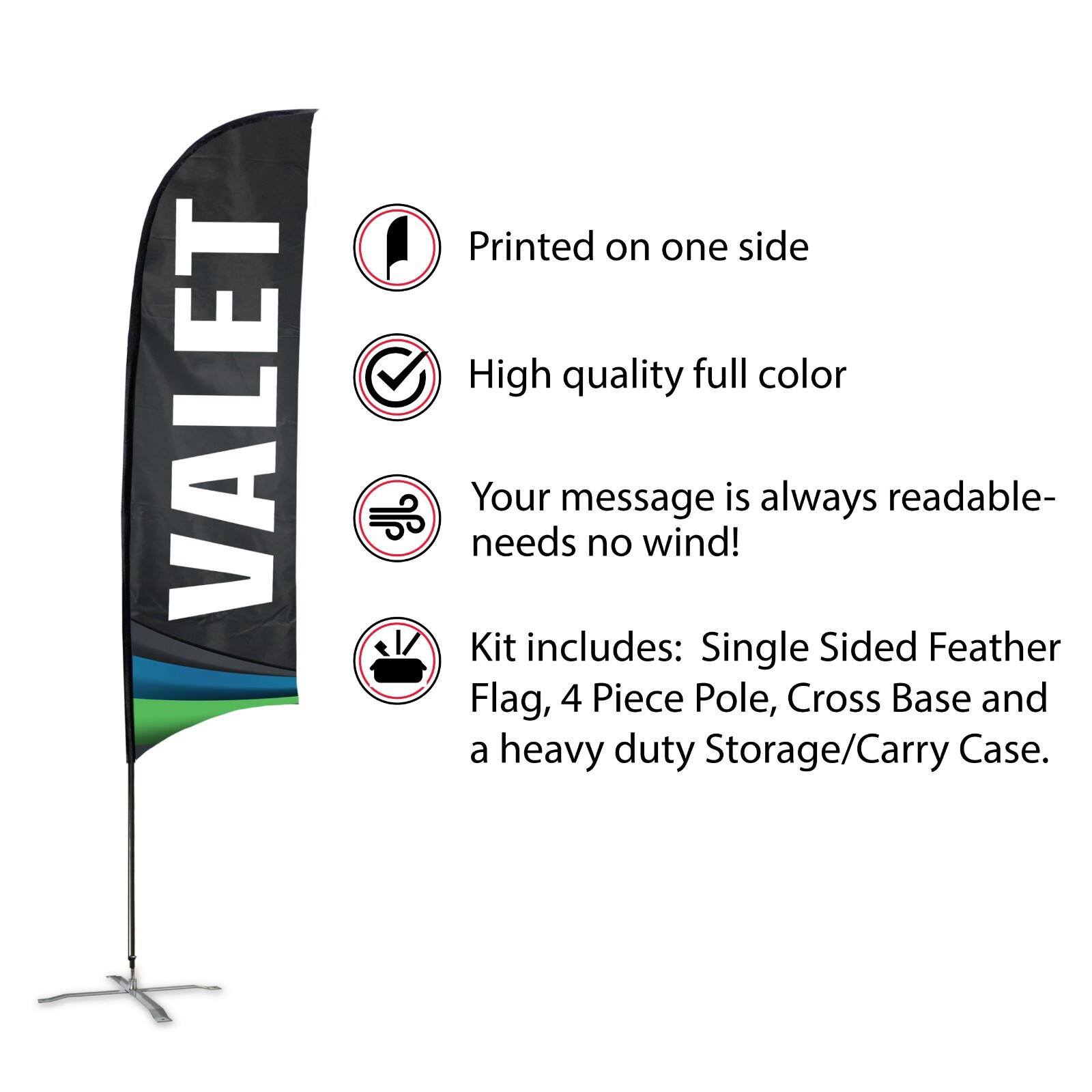 12-Foot Valet Feather Flag Kit – Single-Sided, Full-Color Print