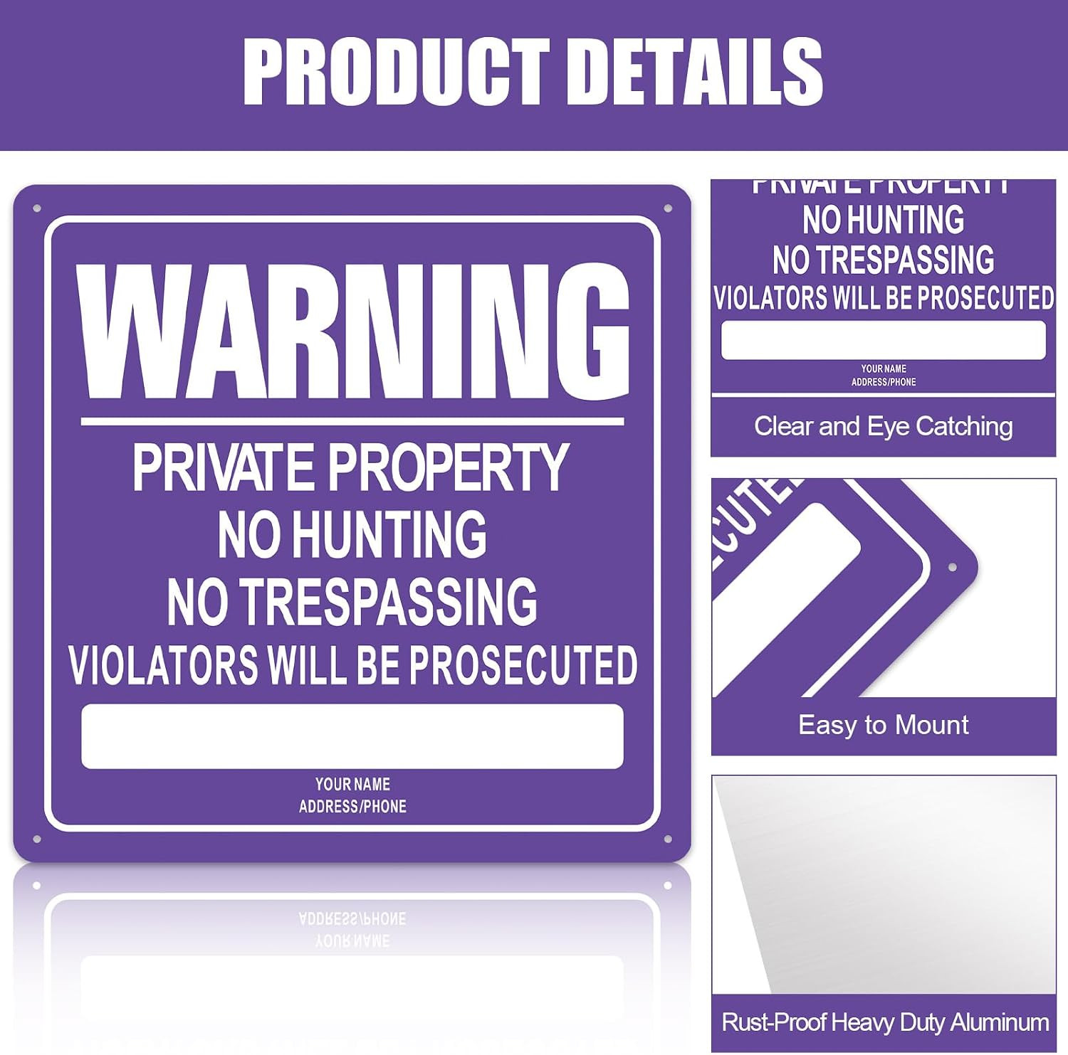 8-Pack 12&Prime;x12&Prime; Reflective No Trespassing Aluminum Signs – Outdoor Use