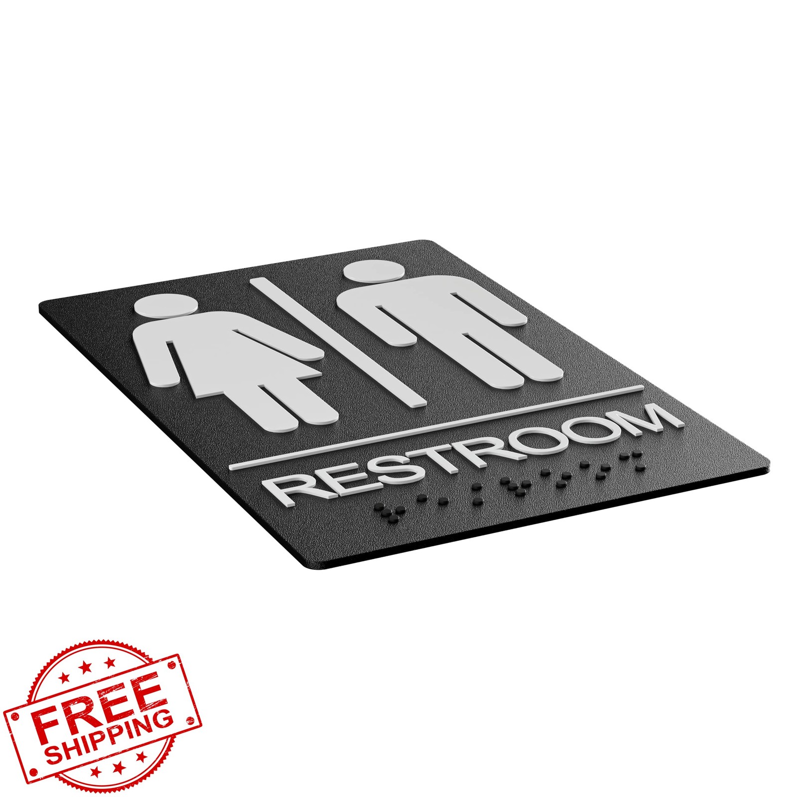 ASSURED SIGNS Unisex Restroom Sign 1 Pack Black Braille