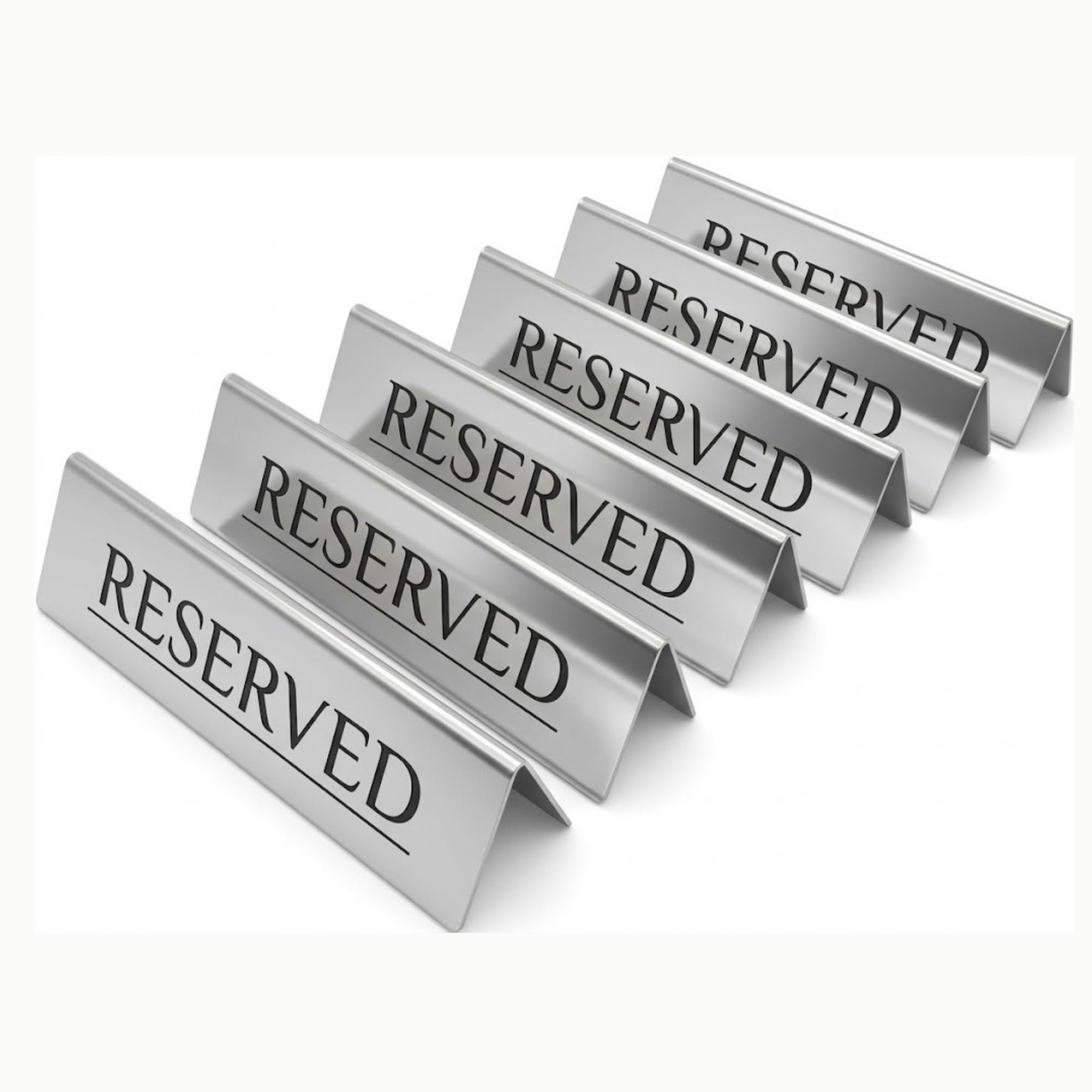 6 PCS Reserved Table Signs Raised Black Letter Brushed Matte Steel 61.6 Inch