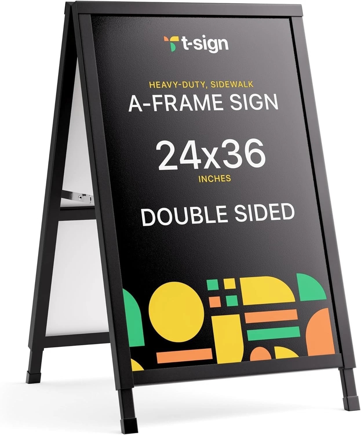 Outdoor A-Frame Sidewalk Sign 24×36 Inch Sandwich Board, Black Coated Steel M…