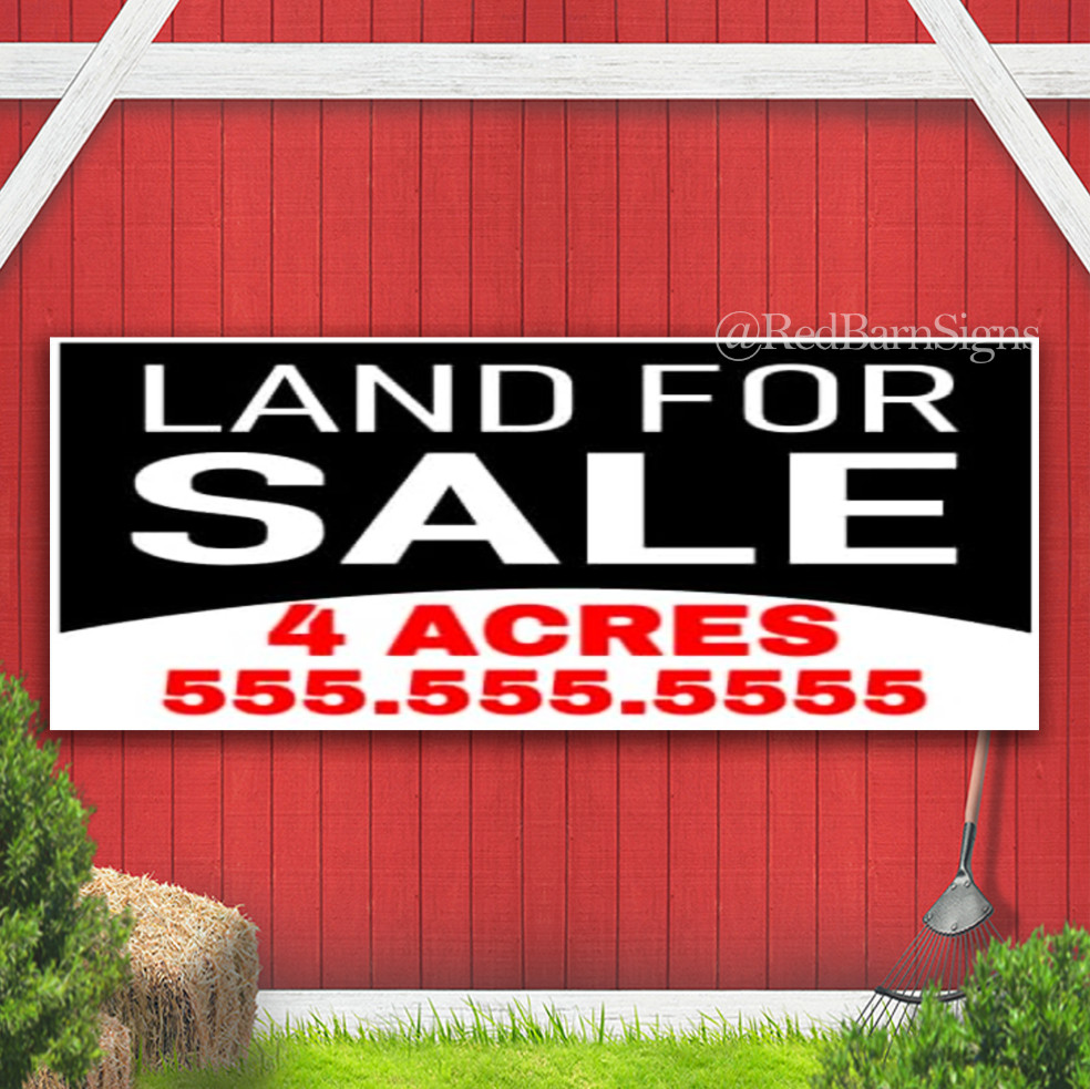 Custom Land For Sale Red Black White Banner Sign
