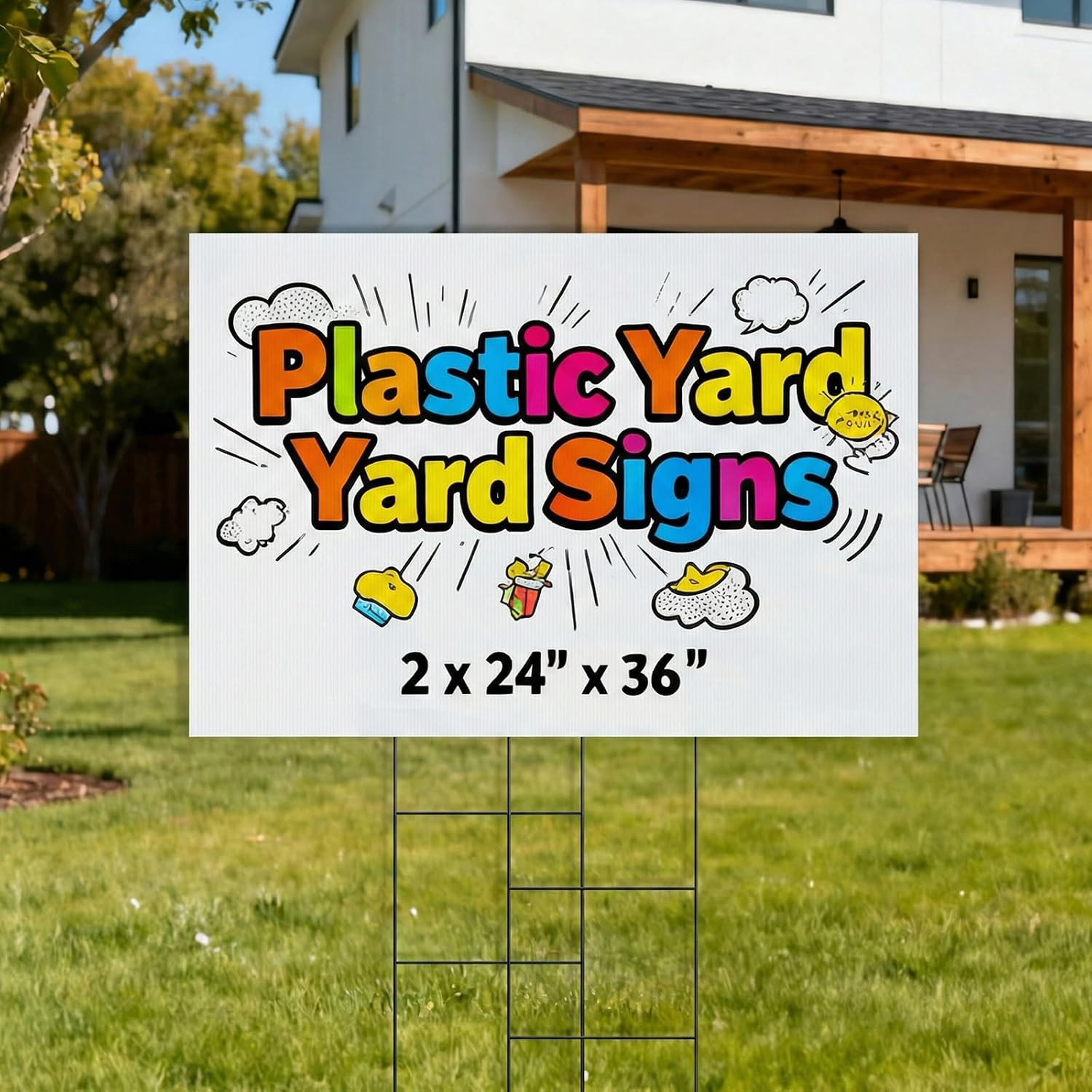 2 Pack 24 X 36 Inch Blank Yard Signs, Large Poster Board with Metal Stakes, Yard