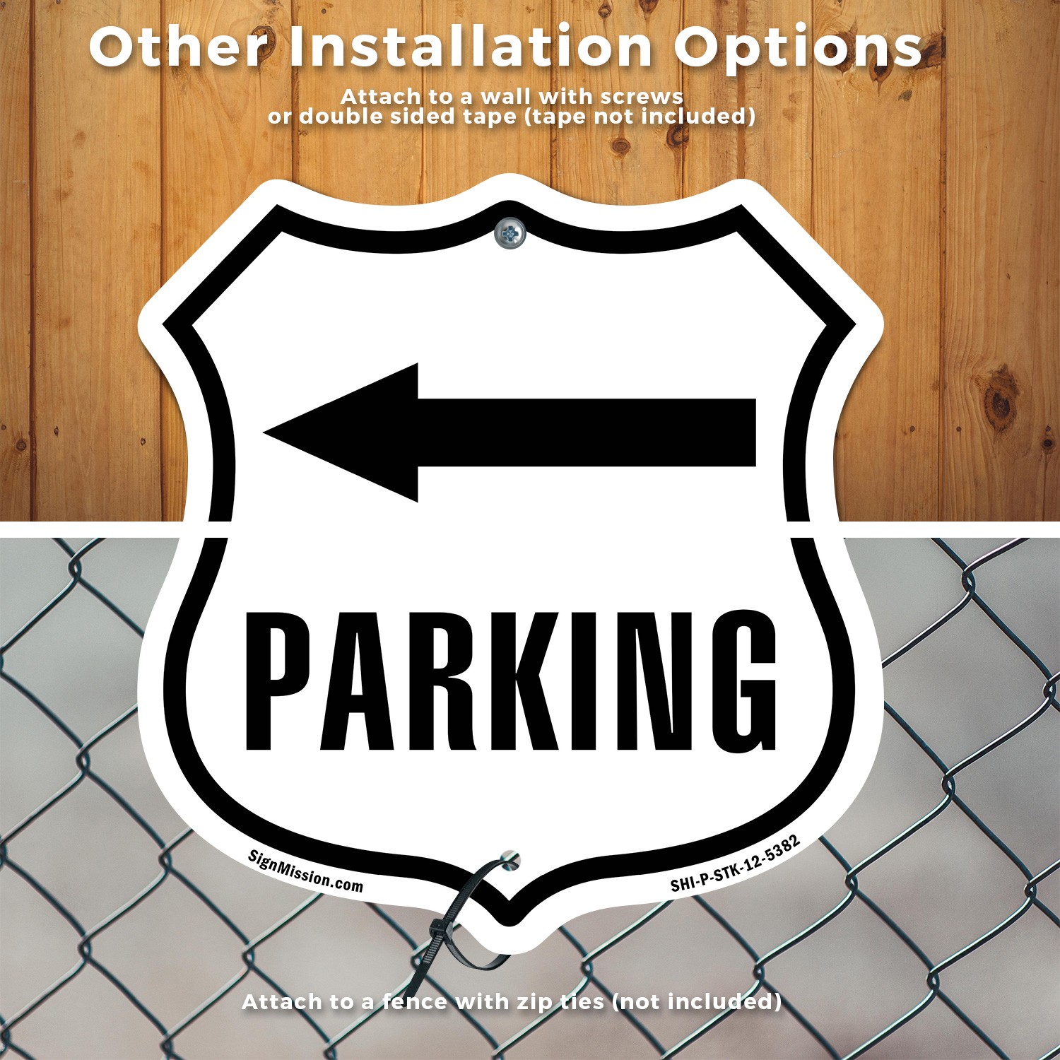 Parking Left Shield Shaped Sign With Stake Weather Resistant Crafted in the USA