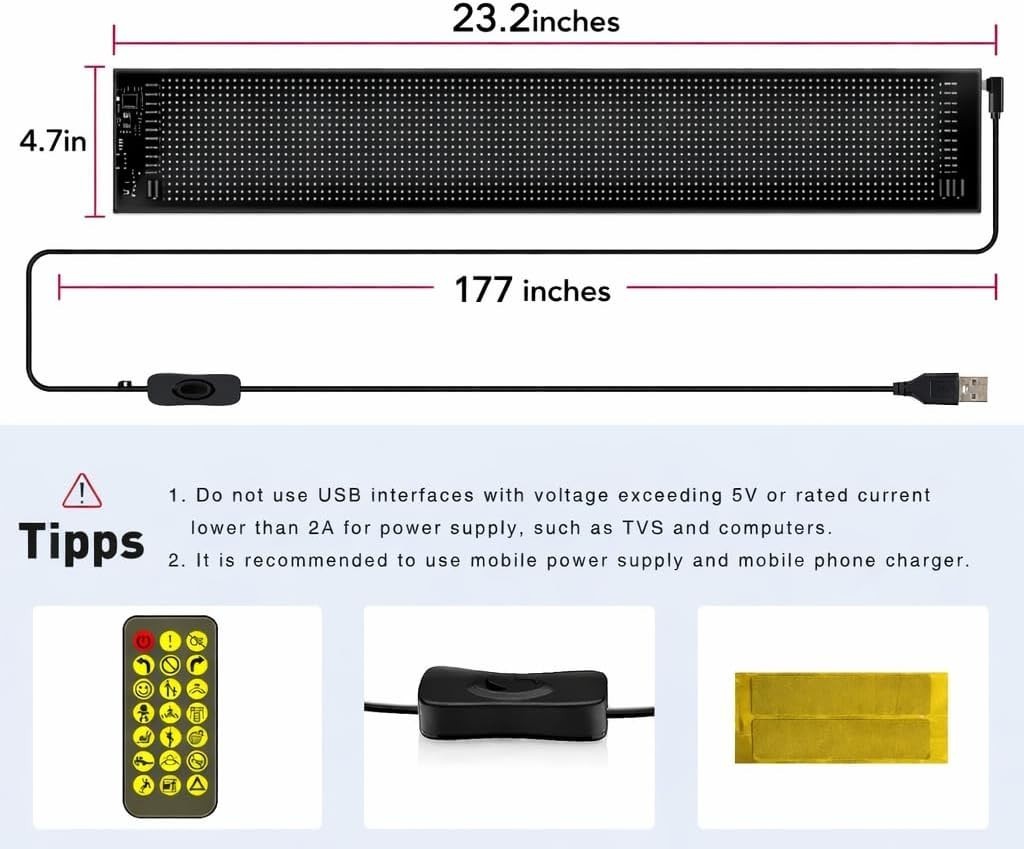 Programmable LED Message Board – 23×4&Prime; Digital Scrolling Sign with App Control