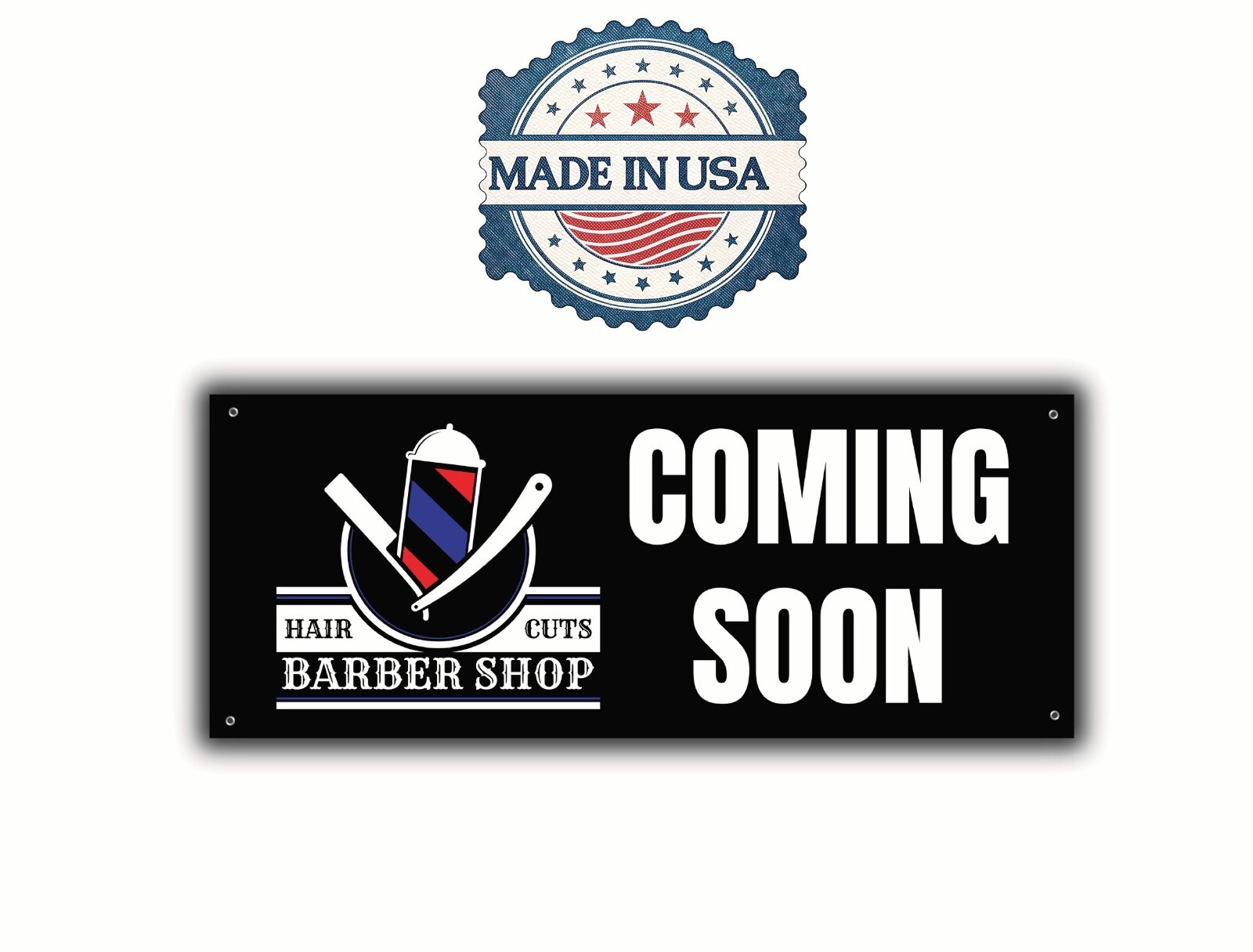 Barber Shop Banner with Hair Cuts Graphic, Coming Soon Sign, 48×20 Inches