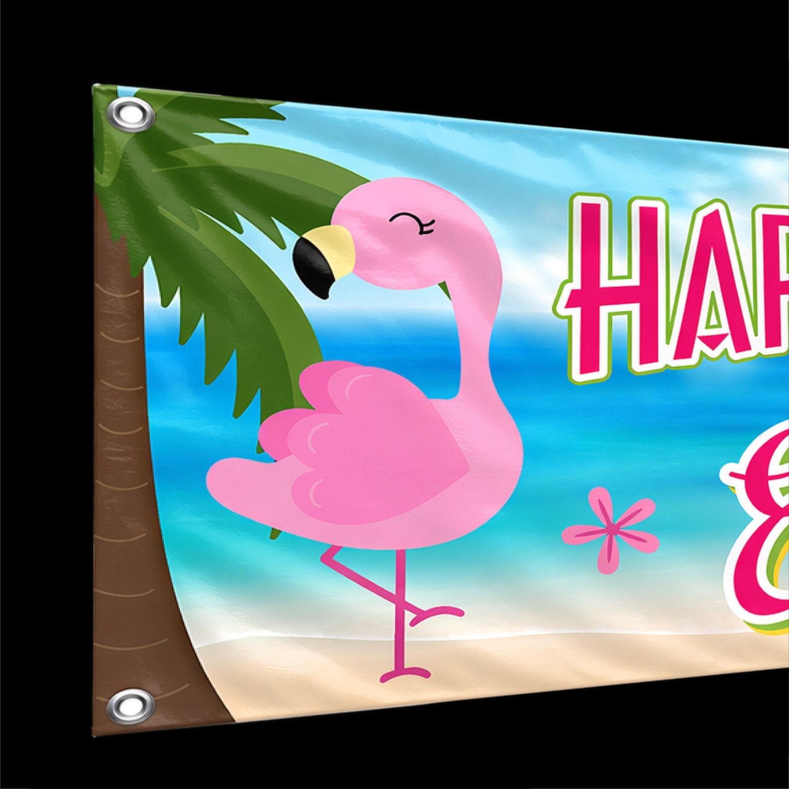Personalized Birthday Banner Flamingo Palm Tree Sign – 15oz Heavy Duty