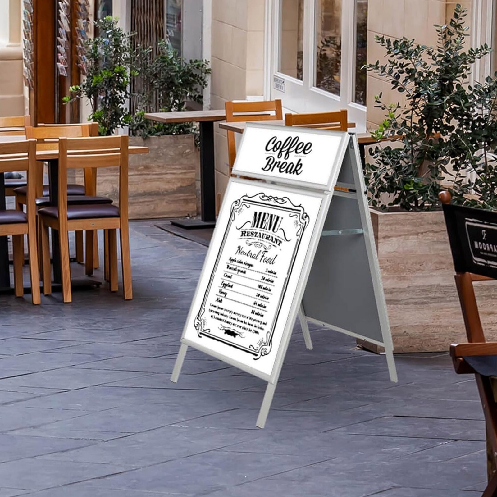Double Sided Aluminum A-Frame Dry Erase Sidewalk Sign 22×28 Silver Frame, Header