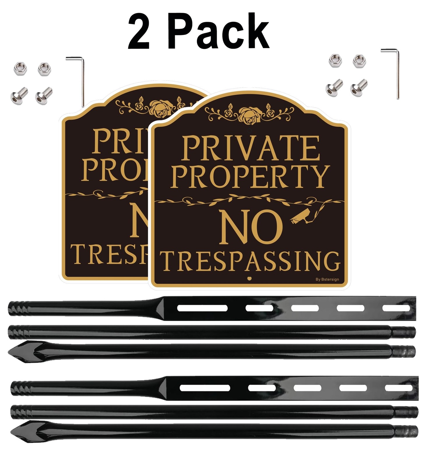 2Pack No Trespassing Sign Private Property with 54 inche Metal Stakes Posts, …