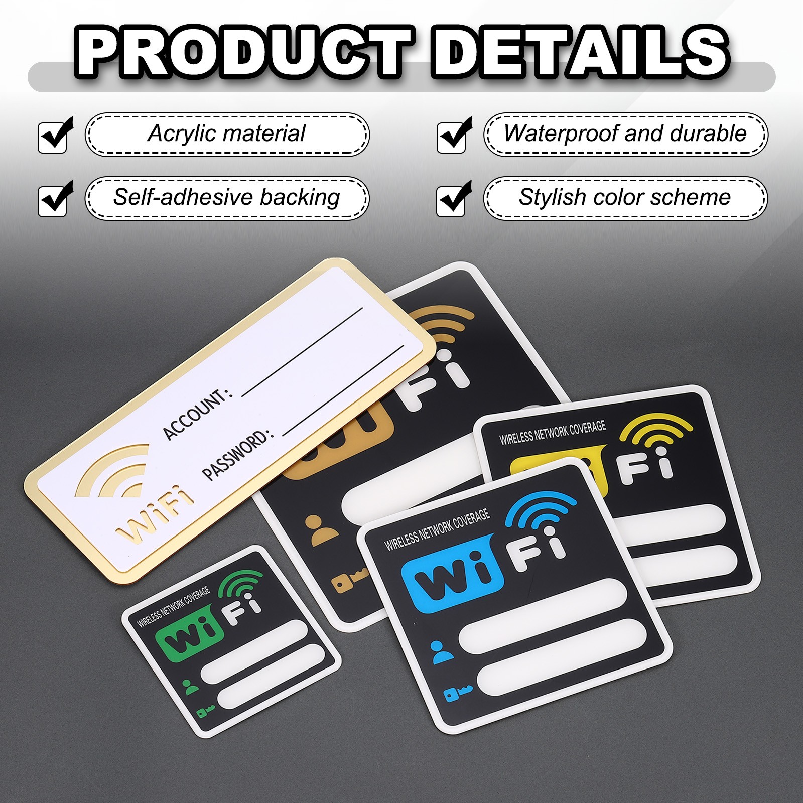 8&Prime; x 8&Prime; Wifi Password Sign, 1 Pcs Acrylic WiFi Sign Self Adhesive, Blue