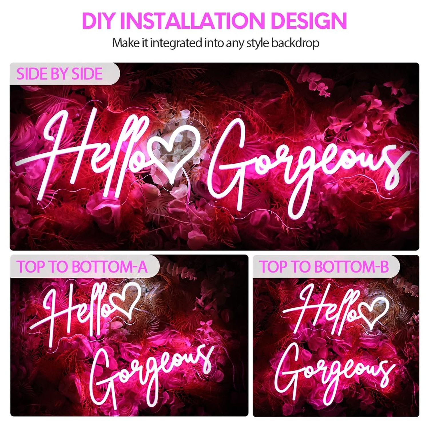 30×9 Inch Hello Gorgeous Neon Signs, Pink Hello Beautiful Led Light UP Sign