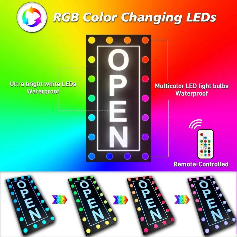 Vibrant Waterproof LED Open Sign – Color Changing RGB for Outdoor Business Use