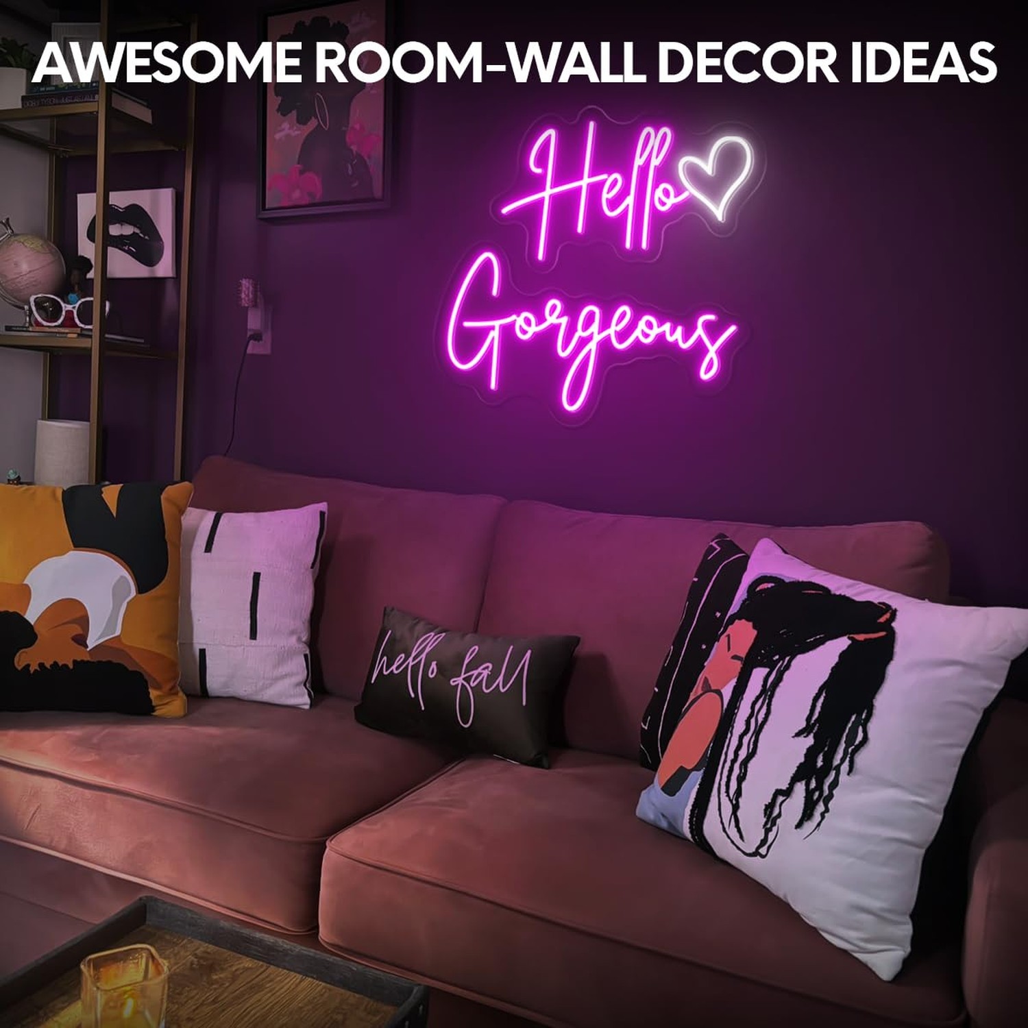 30×9 Inch Hello Gorgeous Neon Signs, Pink Hello Beautiful Led Light UP Sign