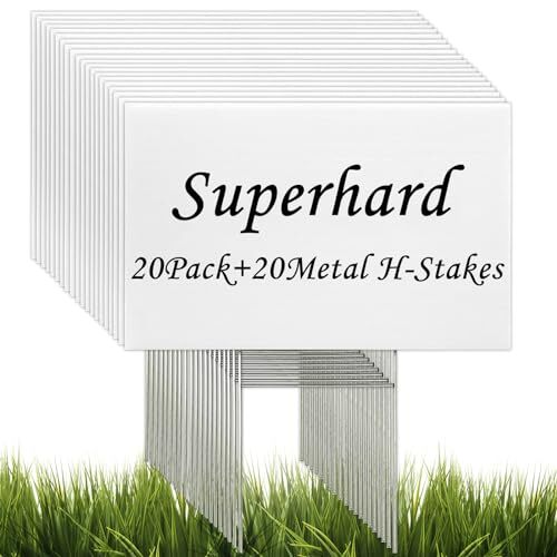 20 Pack Blank Yard Signs with Stakes 16 x 12 Inches White Plastic Yard Lawn S…