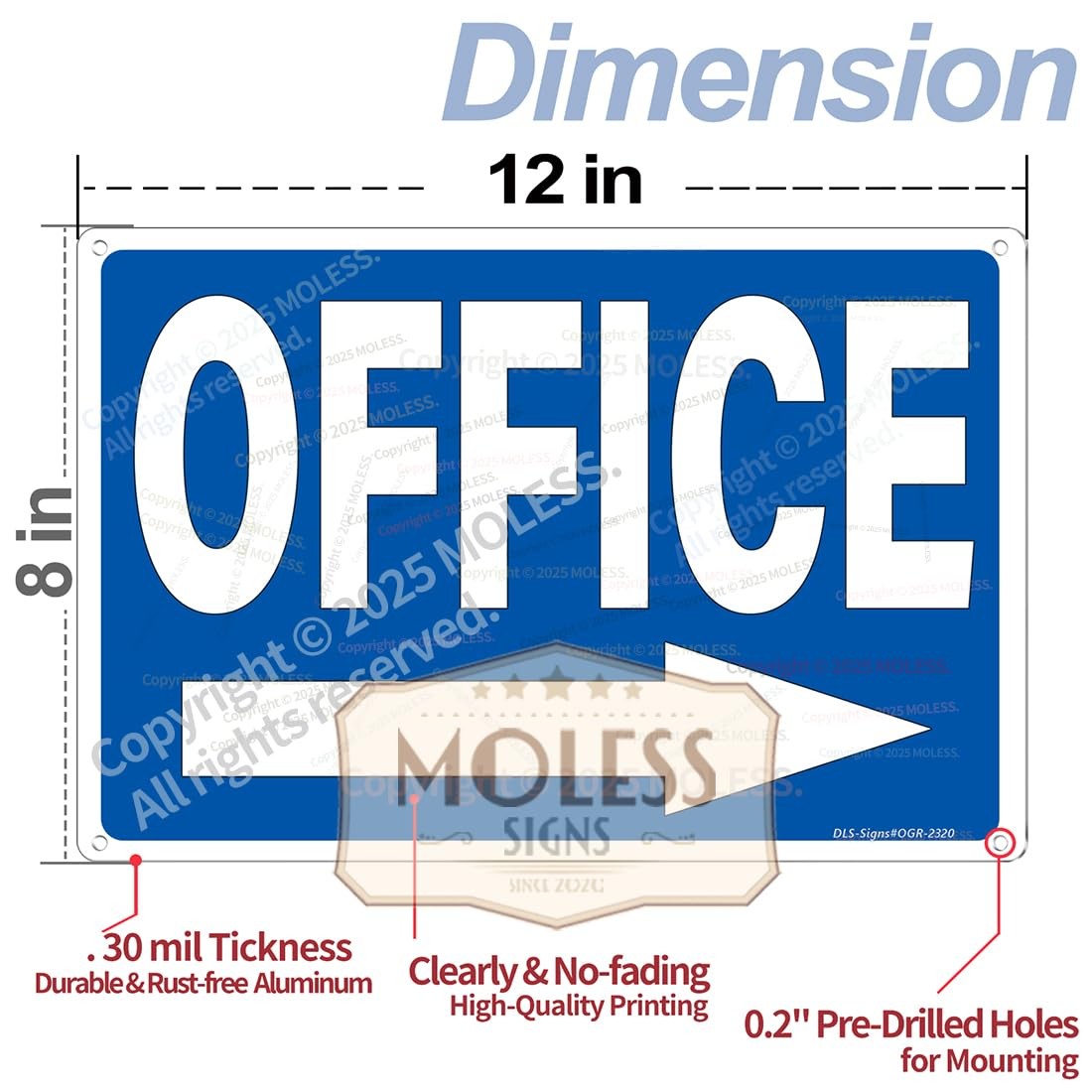Office Sign – 12 × 8″ Rust-Free Aluminum Signs for Business with Right Arrow …