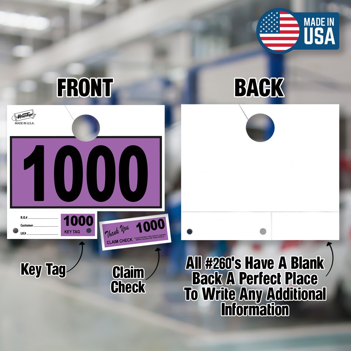 1000 Car Dealer Service Hang Tags Mechanic Repair Shop 3 Piece System – Purple