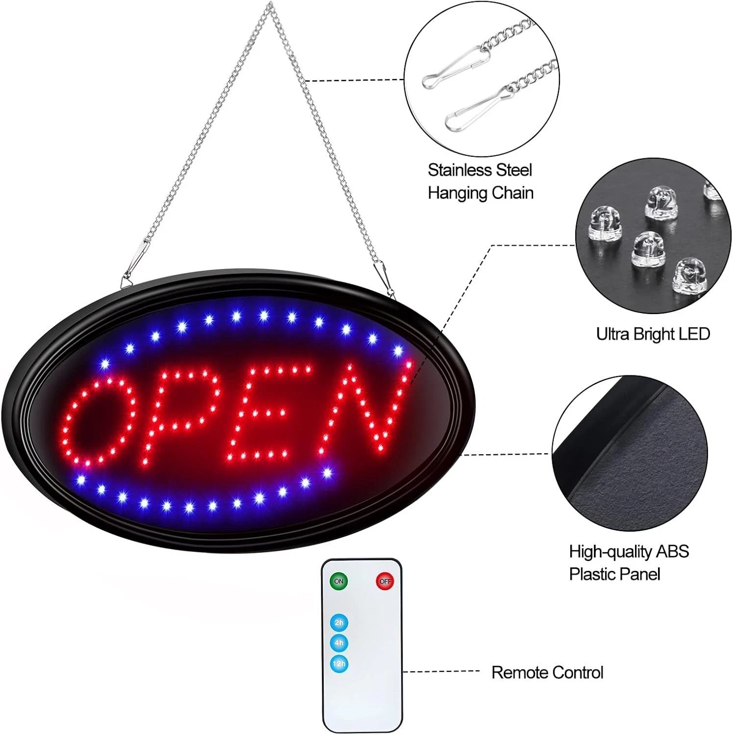 Attractive LED Open Sign with Flashing & Steady Modes – 19×10 for Store or Cafe