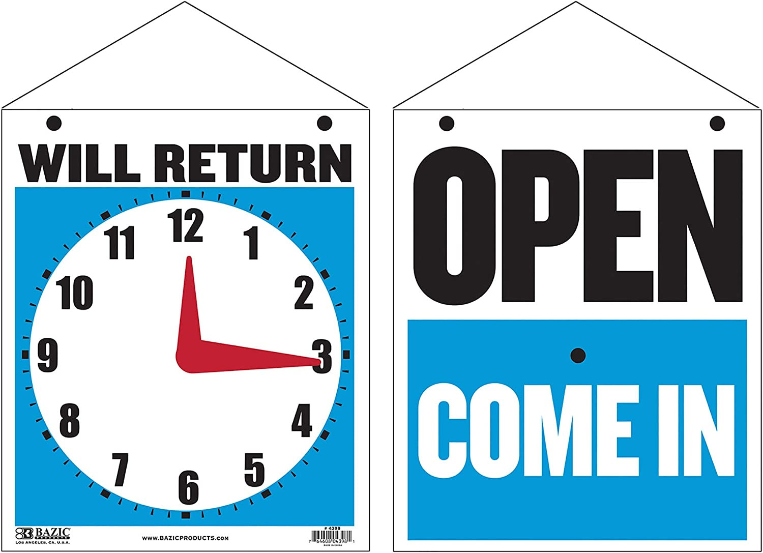 Open Sign 7.5&Prime;X9&Prime;, Clock Will Return Will Be Back, Double Sides Plastic Vinyl Si